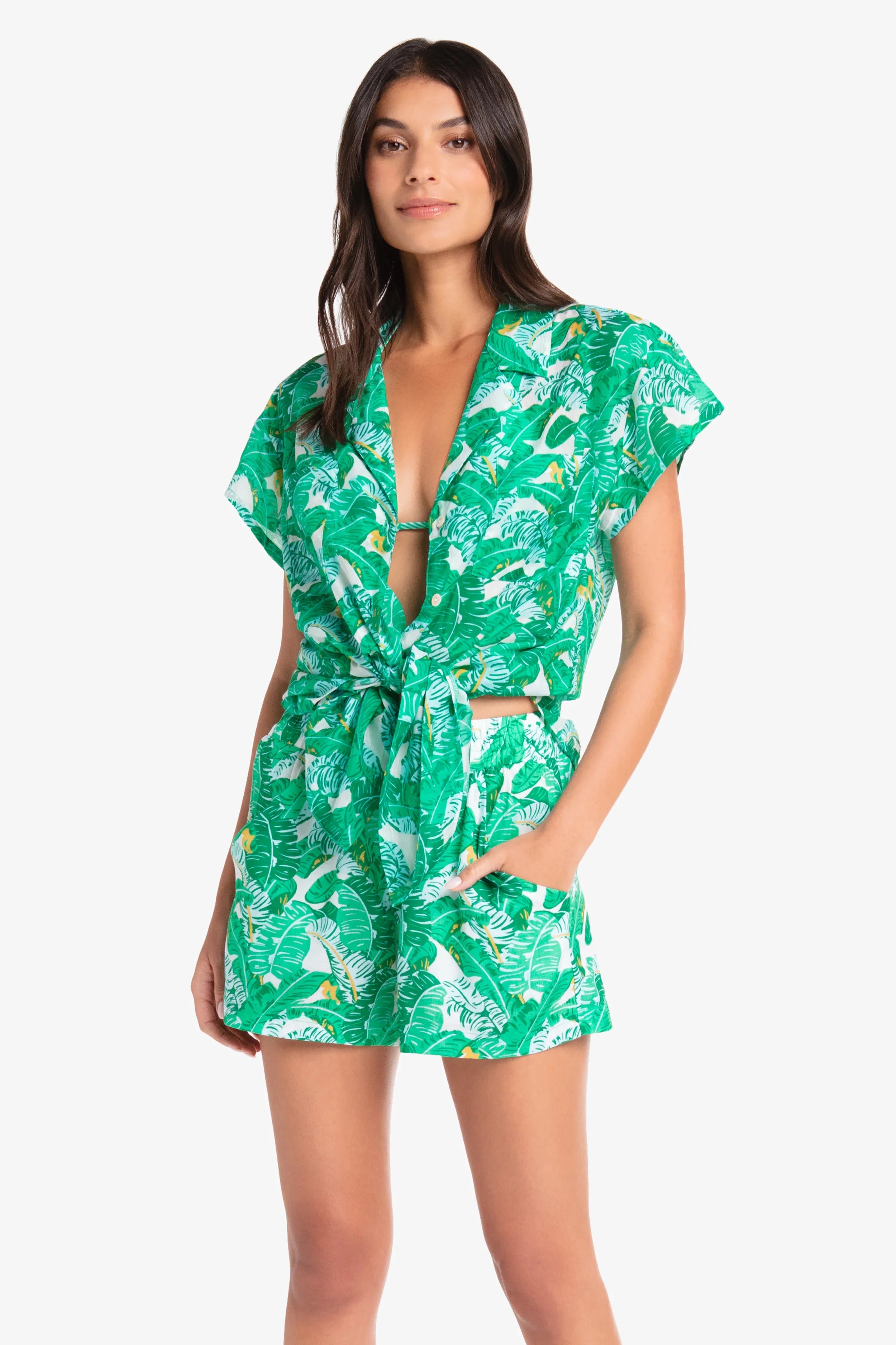 Lauren Short Sleeve Dress with Banana Leaf Print - Floral Summer Dress for Women - Perfect for Beach Vacation, Garden Party & Casual Outings