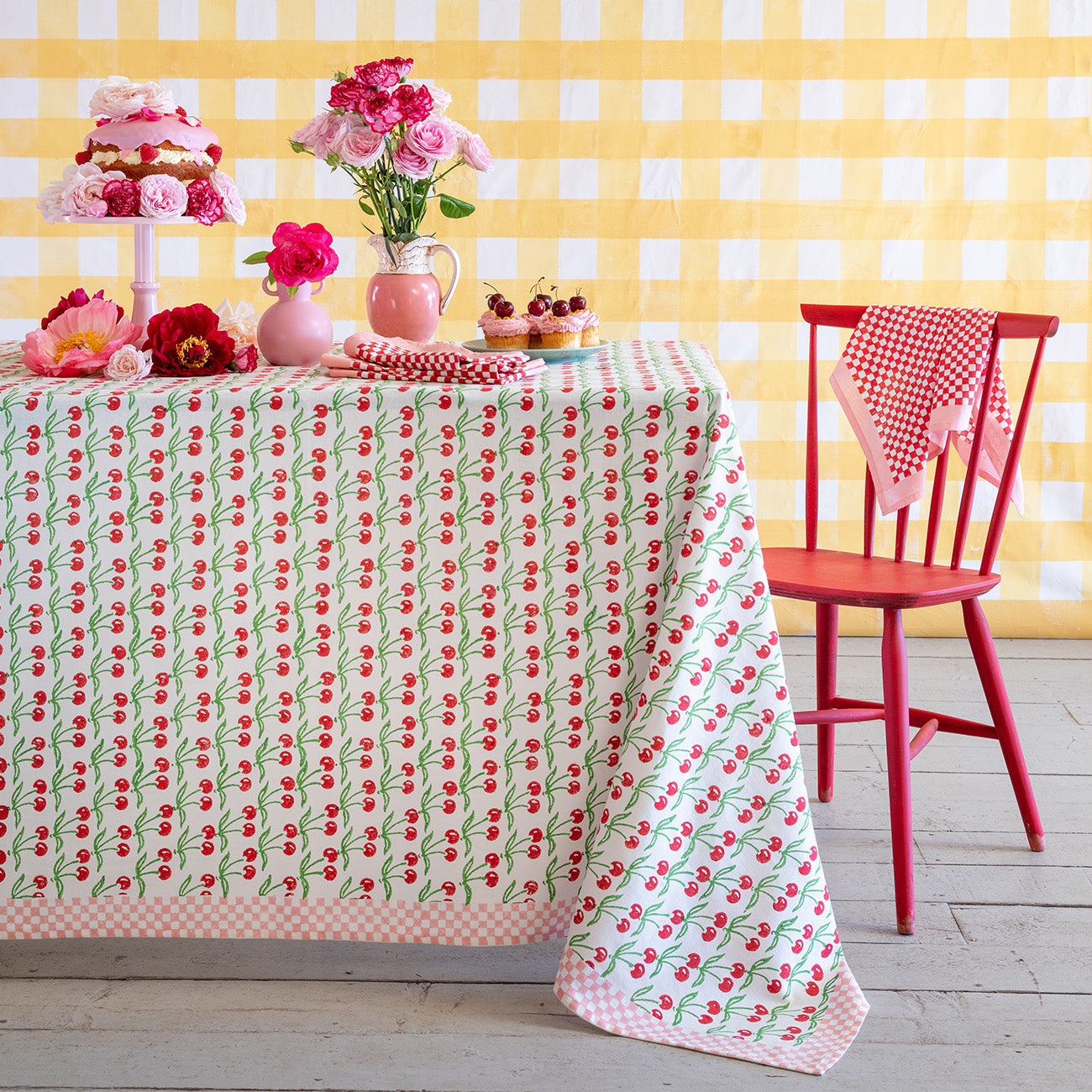 Premium Cherry Print Tablecloth - Elegant & Washable Dining Table Cover for Home, Restaurants & Outdoor Parties - Perfect for Holidays, Weddings & Daily Use