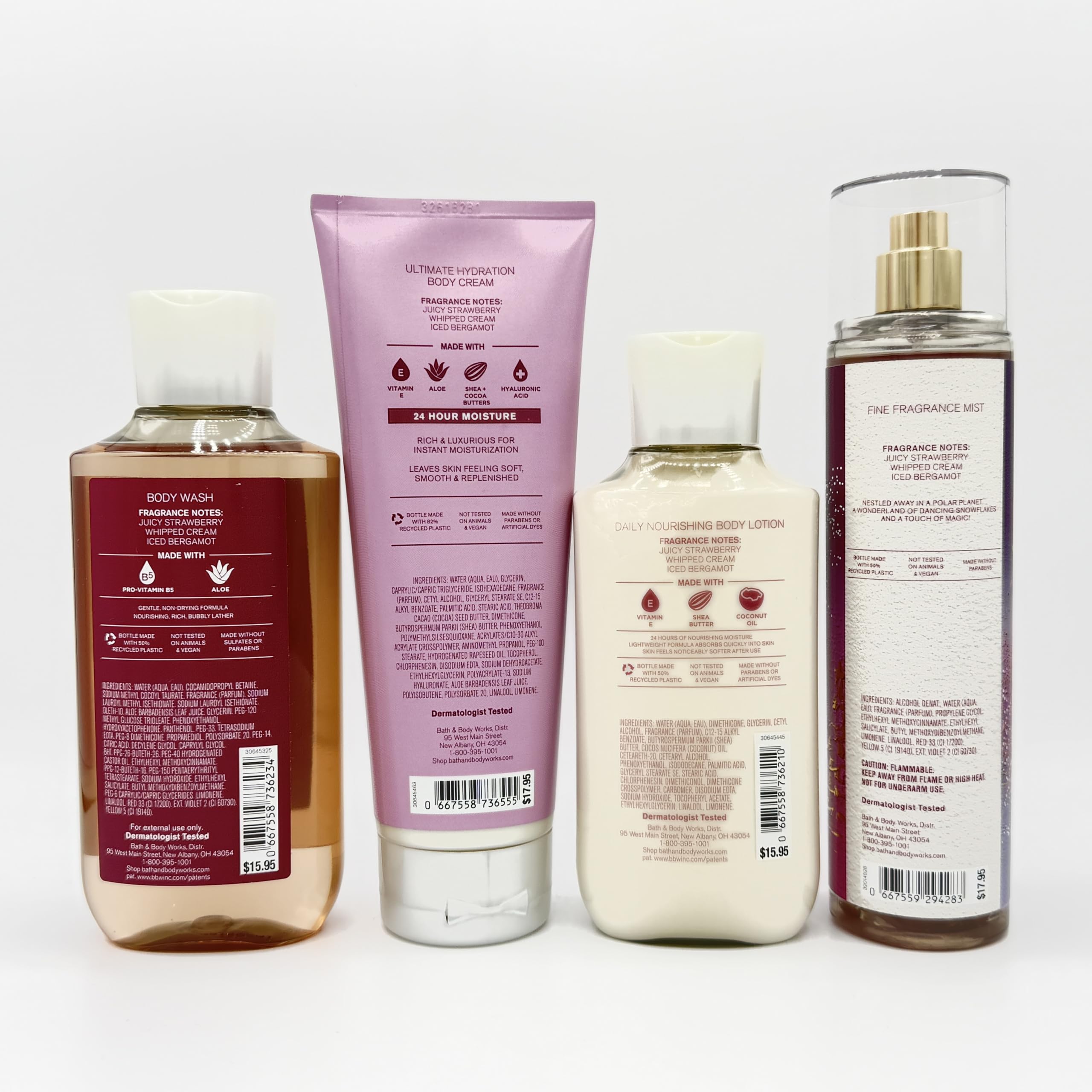 Strawberry Snowflakes 4-Piece Bath & Body Gift Set - Hydrating Body Wash, Ultra Moisturizing Cream, Nourishing Lotion & Fragrance Mist | Perfect for Self-Care, Spa Days & Gift Giving