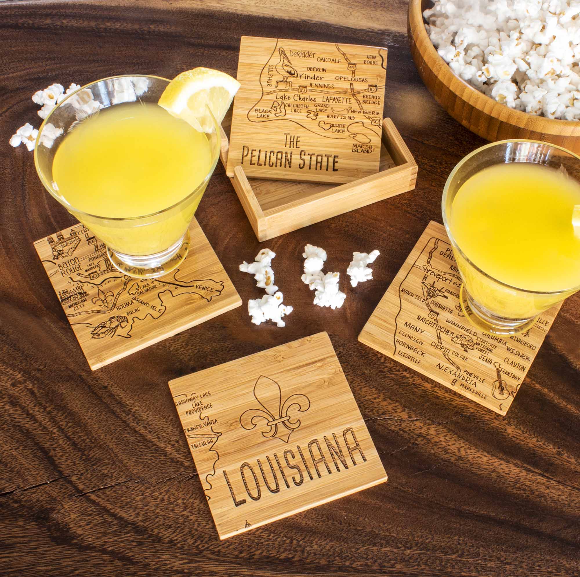 4-Piece Louisiana Themed Puzzle Coasters Set with Protective Storage Case - Perfect for Home Decor, Game Nights & Party Supplies