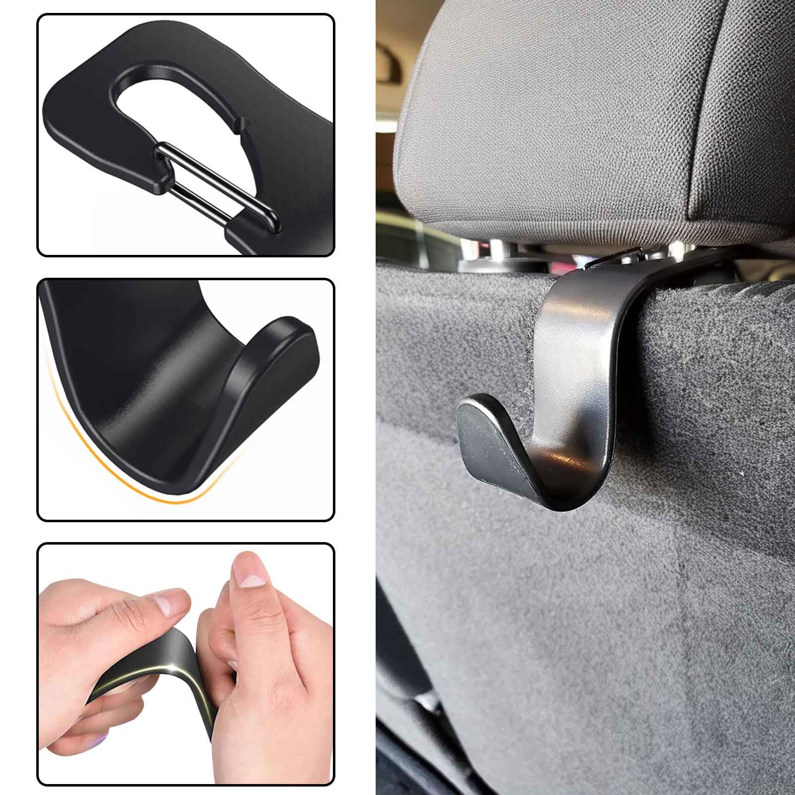 Car Seat Headrest Hooks with Quick-Release Clip - 4 Pack Heavy Duty Bag Hangers for Purses, Groceries, Backpacks & Jackets - Perfect for Road Trips, Shopping & Daily Commute