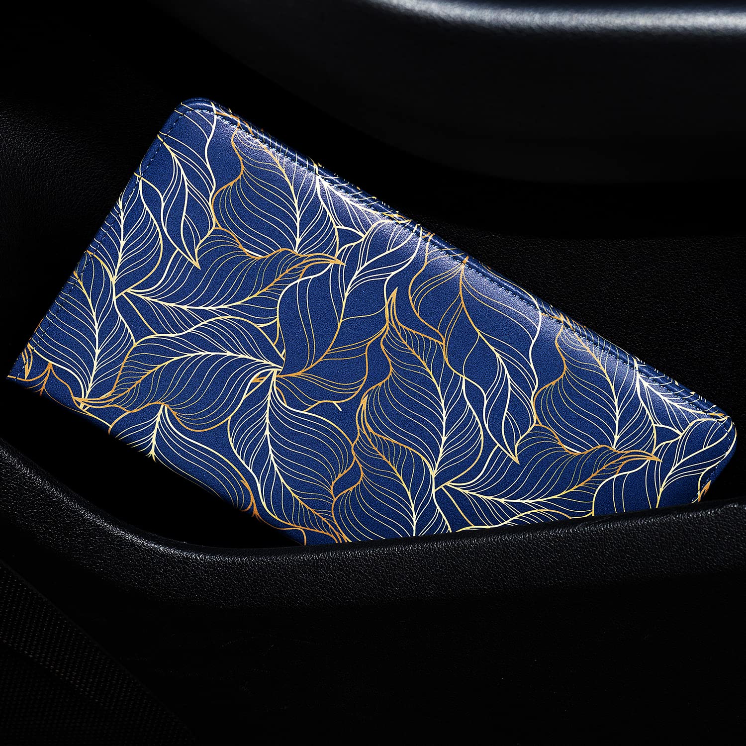 Car Registration and Insurance Card Holder - Magnetic Closure Document Organizer for Glove Box (Golden in Blue) - Perfect for Vehicle Paperwork Storage & Organization