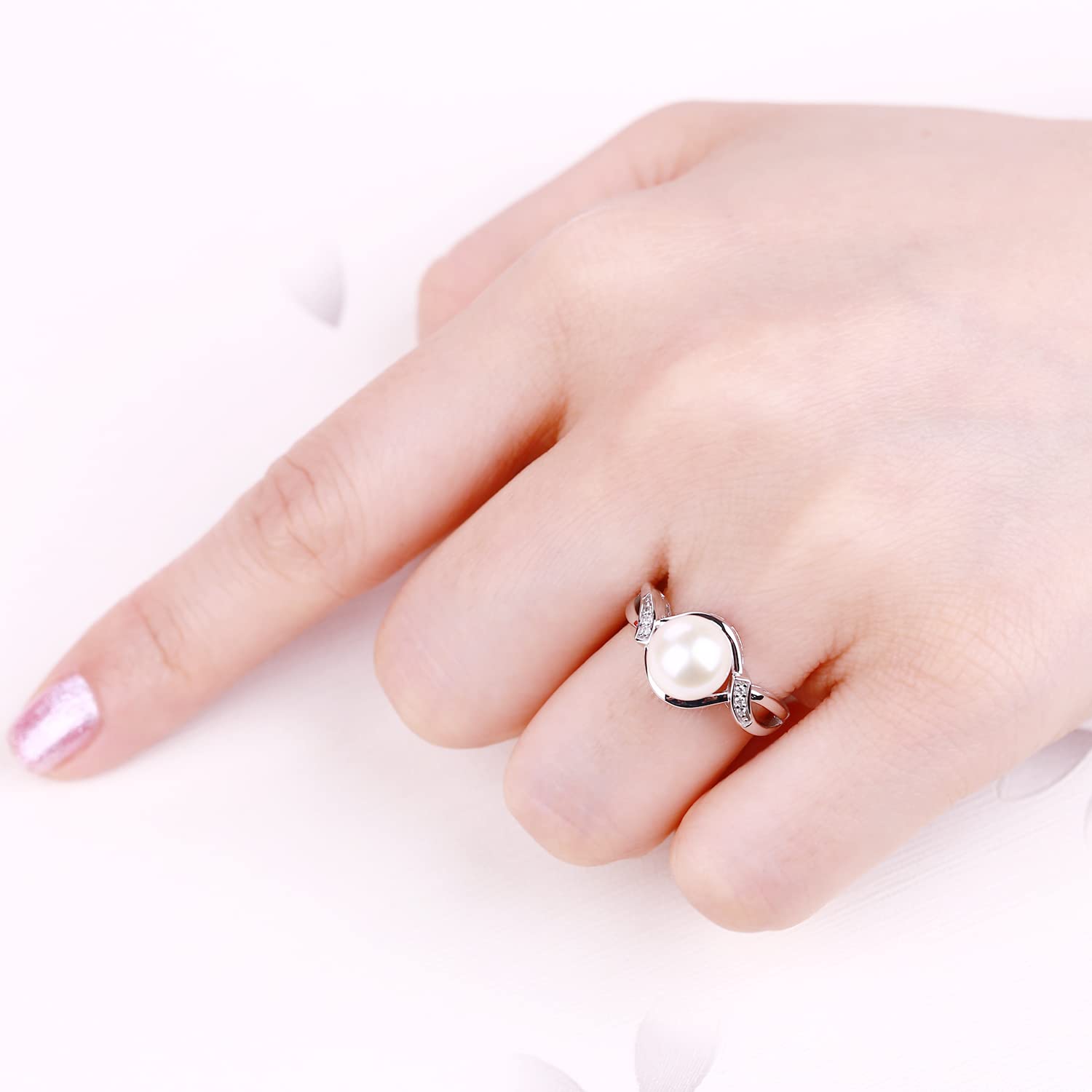 JO WISDOM 925 Sterling Silver Infinity Ring with 9mm White Freshwater Pearl & Cubic Zirconia - Elegant Women's Jewelry for Wedding, Anniversary, Birthday Gift (Sizes 5-10)
