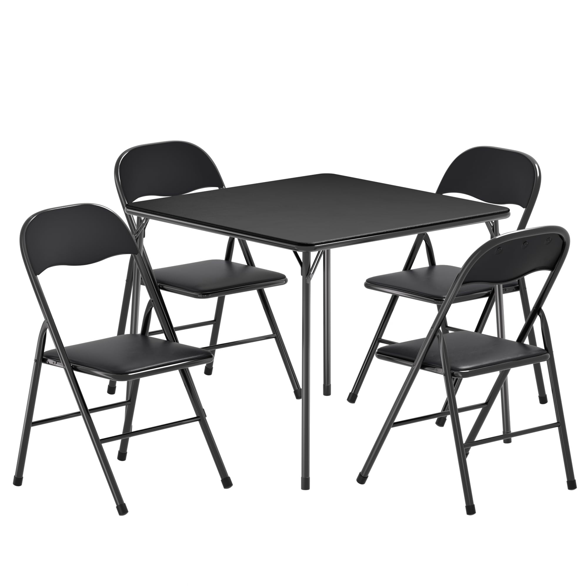 VECELO 5-Piece Folding Card Table and Chairs Set - Foldable Game Table with Padded Upholstery, Sturdy Metal Frame in Black - Perfect for Poker Nights, Family Gatherings & Outdoor Events