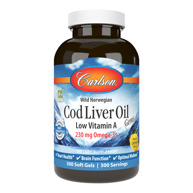Carlson Cod Liver Oil Lemon Flavor - 300 Softgels | High in Omega-3 & Vitamin D | Supports Heart, Brain & Immune Health | Great for Daily Wellness & Immune Support