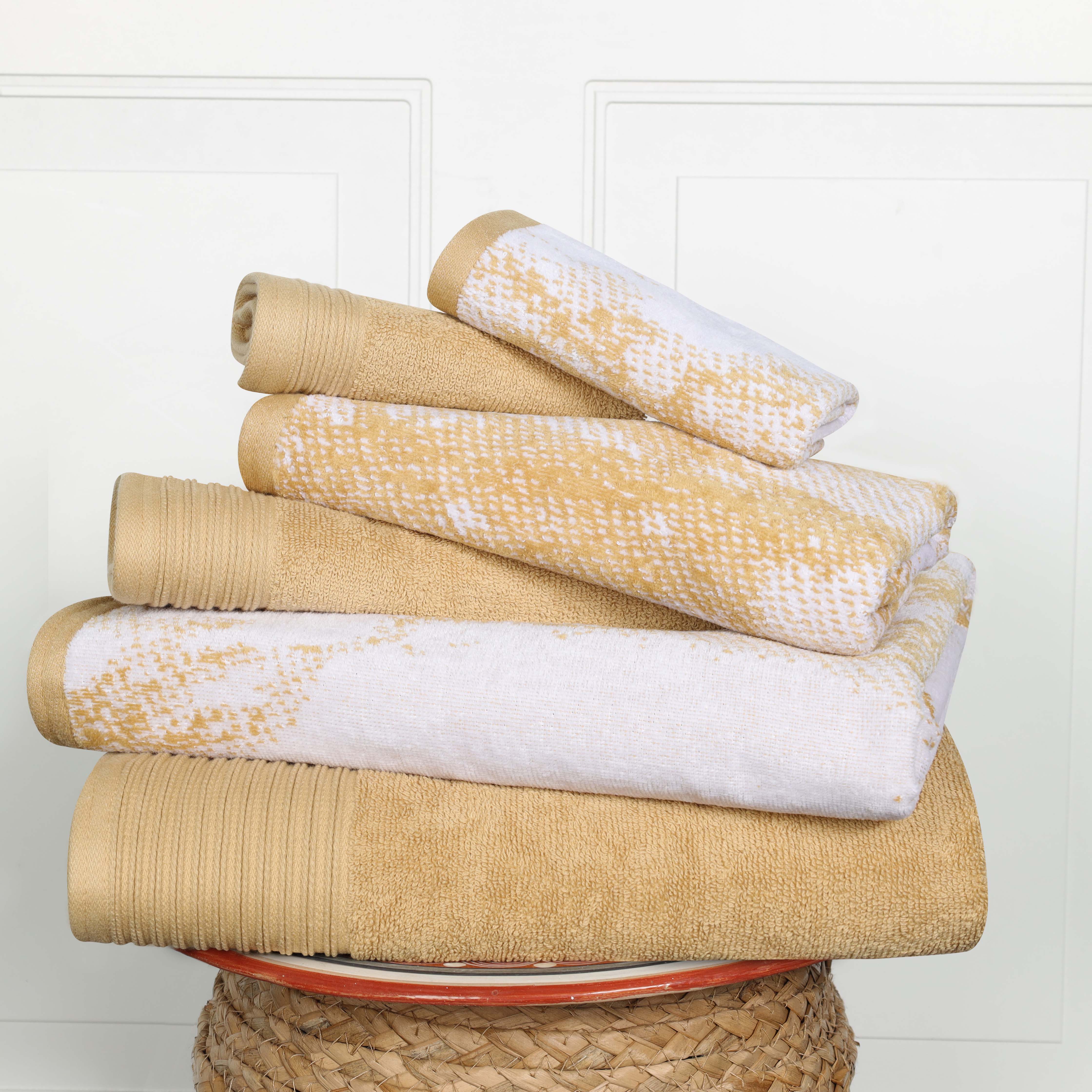 Premium 6-Piece Cotton Quick-Drying Towel Set - Solid & Marble Patterns for Bath, Gym, Beach, and Spa | Ultra Absorbent & Soft Bath Towels