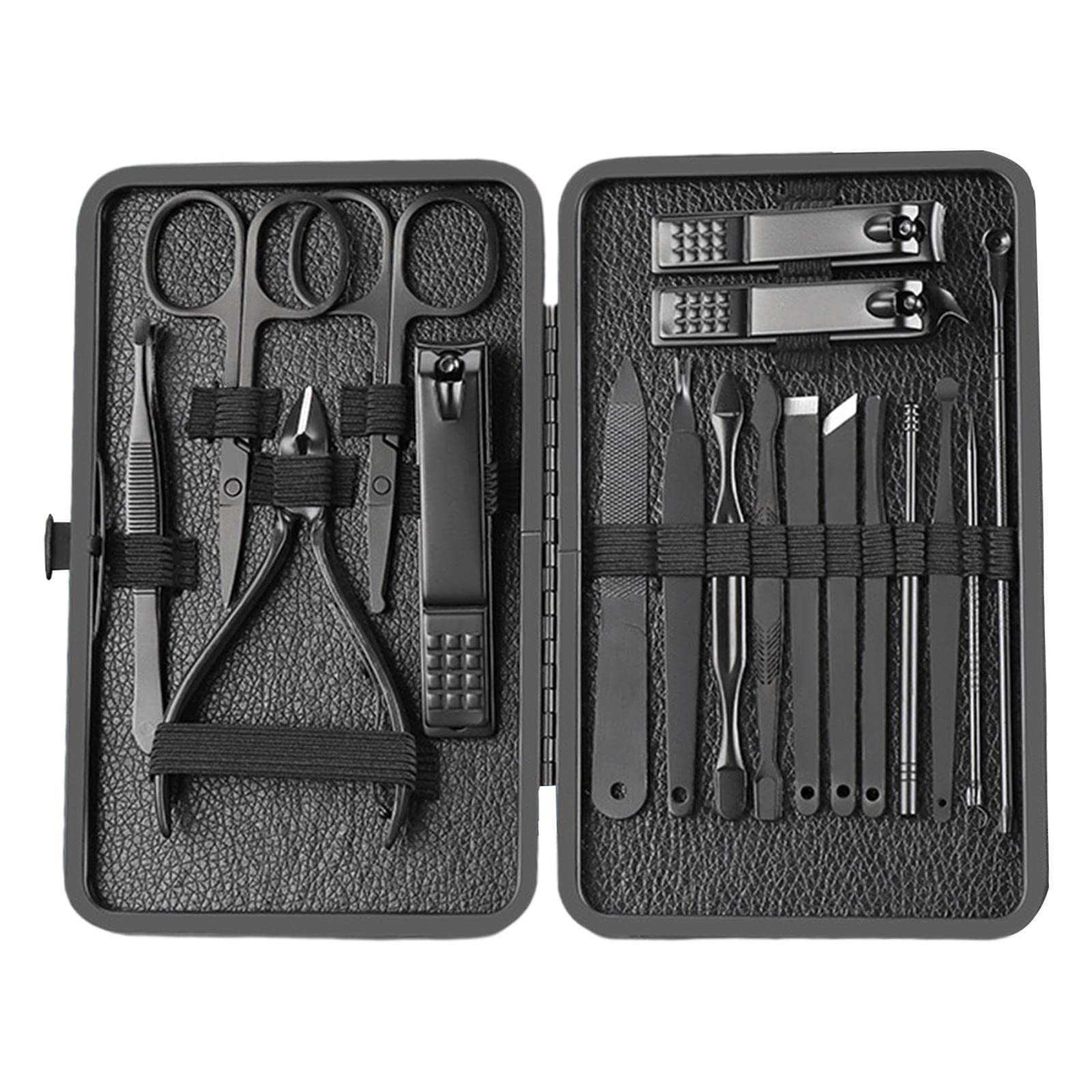 Professional Manicure & Pedicure Kit - 18PCS High Precision Stainless Steel Nail Clippers, Cutters & Scissors with Leather Case - Perfect for Home, Travel & Salon Use