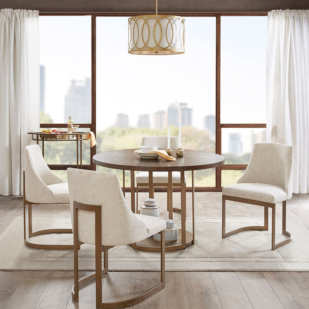 21'' Accent Dining Chairs Set of 2 - Antique Gold Metal Frame with Sled Legs, Modern Contemporary Style for Kitchen & Dining Room - White | Perfect for Small Spaces, Breakfast Nooks & Apartment Dining