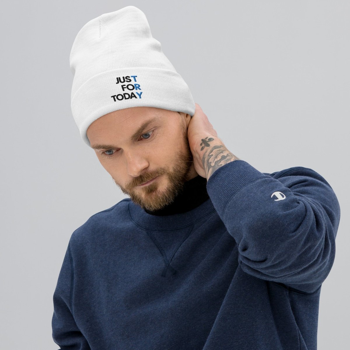 Just for Today Embroidered Knit Beanie Hat - Cozy Winter Beanie with Inspirational Message - Perfect for Cold Weather, Outdoor Activities & Daily Wear