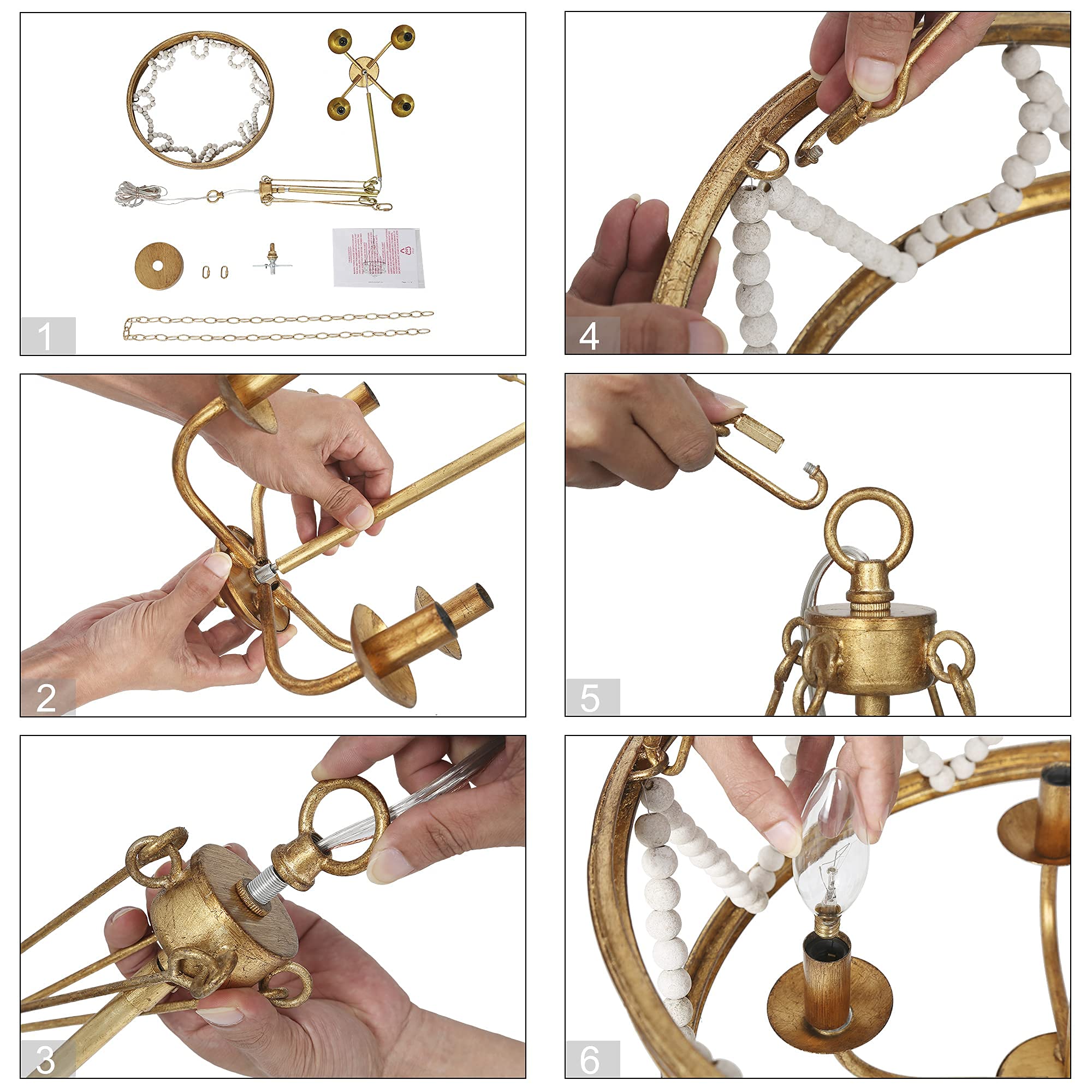 Elegant 4-Light Gold Chandelier with Beaded Drum Shade - 15.5