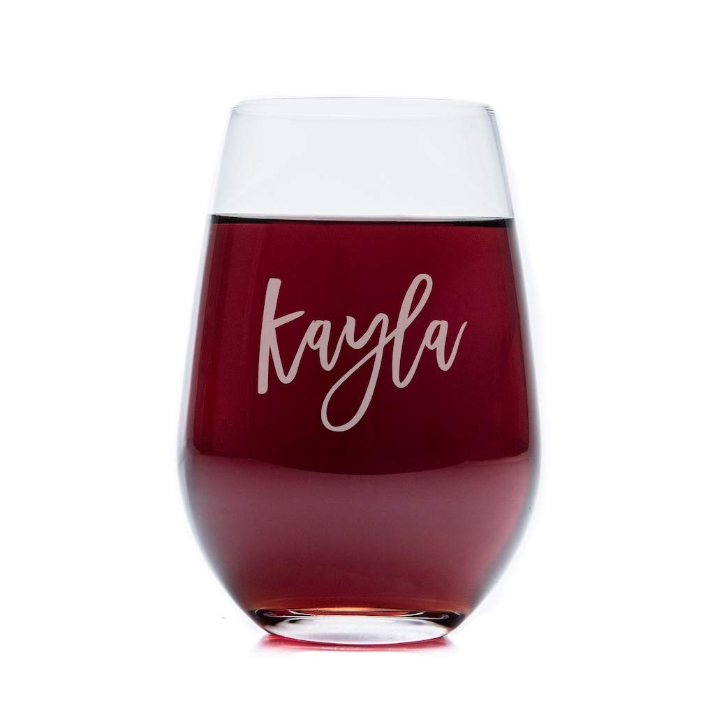 Personalized Wine Glasses Set of 4 - Engraved Script Monogram - Elegant Stemware for Wedding Gifts, Anniversary Presents & Dinner Parties