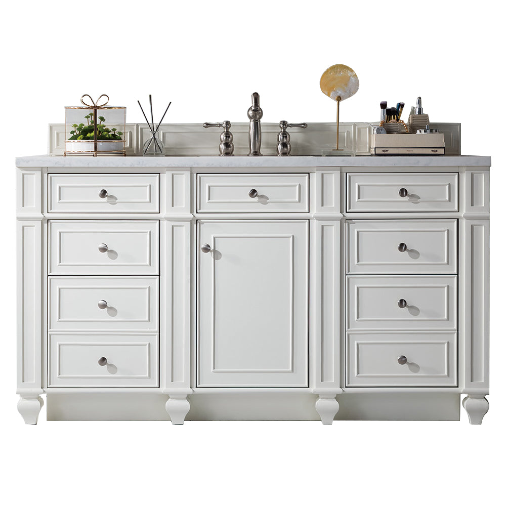 Bristol 60 Inch Single Bathroom Vanity with 3CM Arctic Fall Solid Surface Top - Bright White Finish for Modern Bathroom Design | Perfect for Master Bath, Guest Bath & Powder Room Remodeling