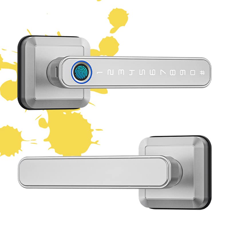 Smart Lock for Front Door - Keyless Entry Fingerprint & Keypad Digital Door Lock - Biometric Smart Door Handle Lock with TTLock Technology (Silver) - Secure Your Home with Advanced Keyless Access for Apartments, Houses & Offices