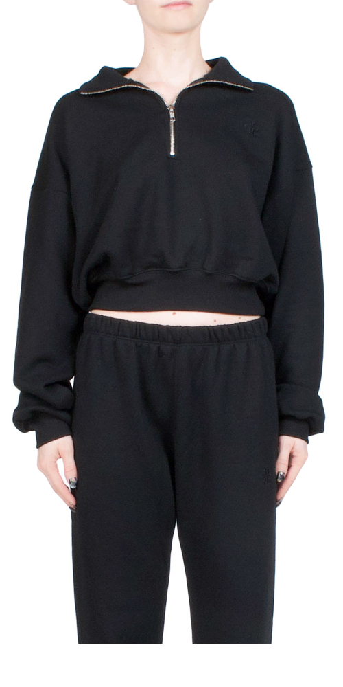 Women's Black Cropped Half Zip Sweatshirt - Casual Pullover Fleece Top for Fall & Winter | Perfect for Streetwear, Gym, and Lounge Wear