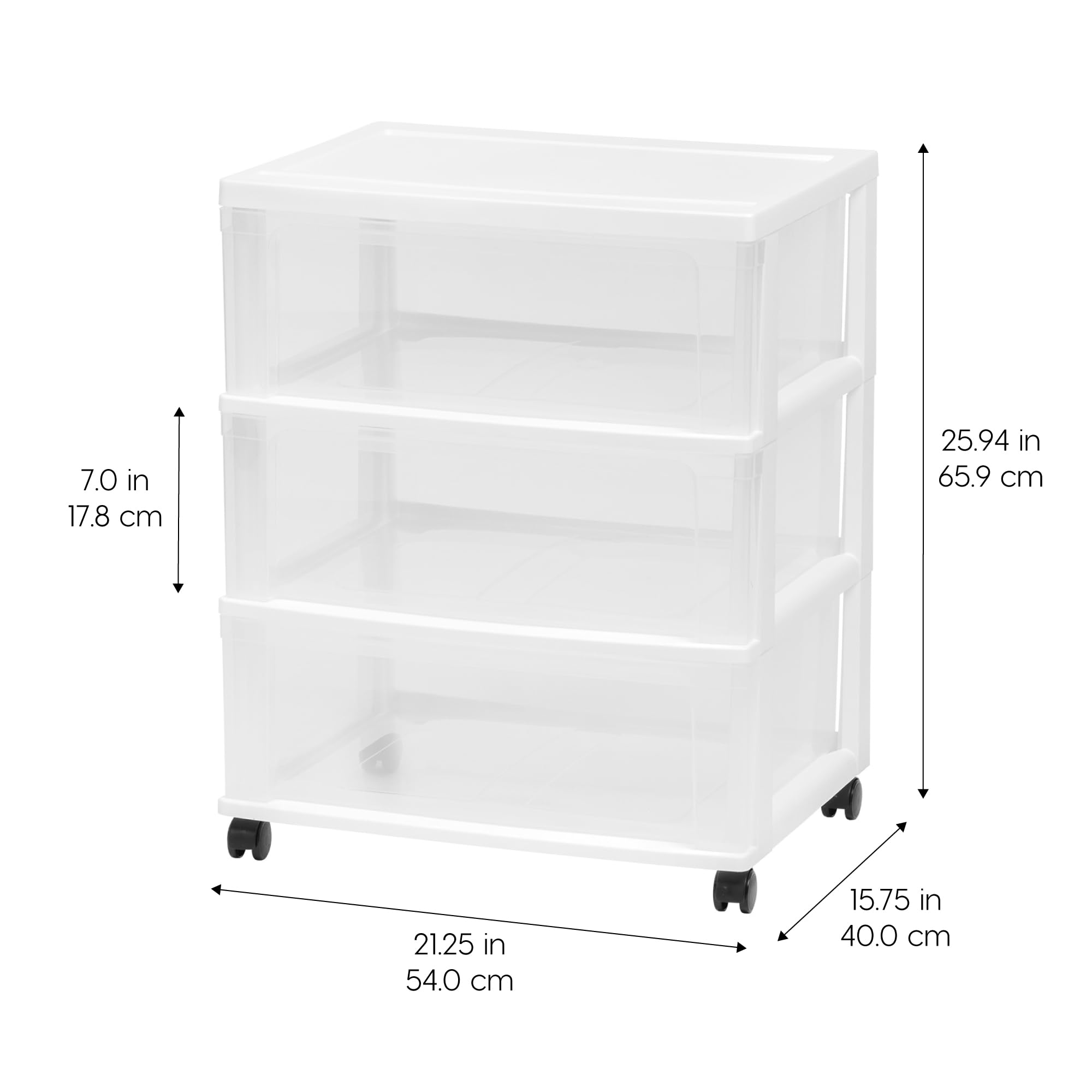 3-Drawer Rolling Storage Cart with Wheels - Plastic Organizer for Classroom, Bathroom, Dorm & Laundry Room - White/Clear - Perfect for Art Supplies, Craft Storage & Closet Organization
