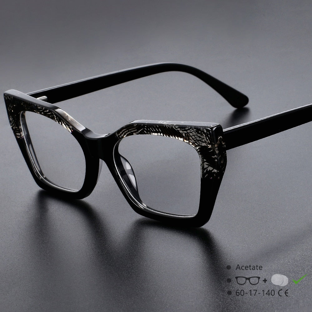 CCspace Unisex Full Rim Big Square Cat Eye Acetate Eyeglasses 55366 - Stylish Retro Frame for Men & Women - Perfect for Reading, Fashion, and Everyday Wear