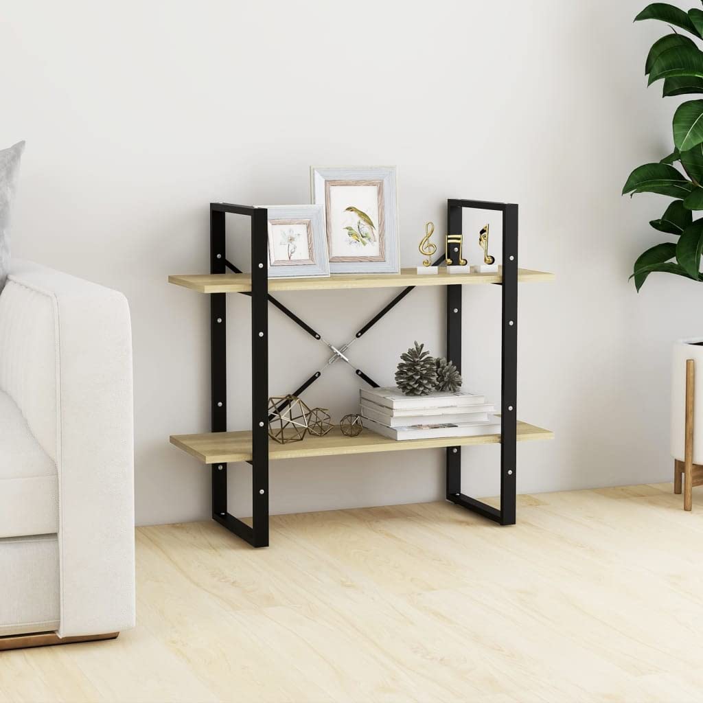 Industrial Style Ladder Bookshelf - 2-Tier Open Office Storage Cabinet, Multipurpose Shelving Unit & Closet Organizer (31.5
