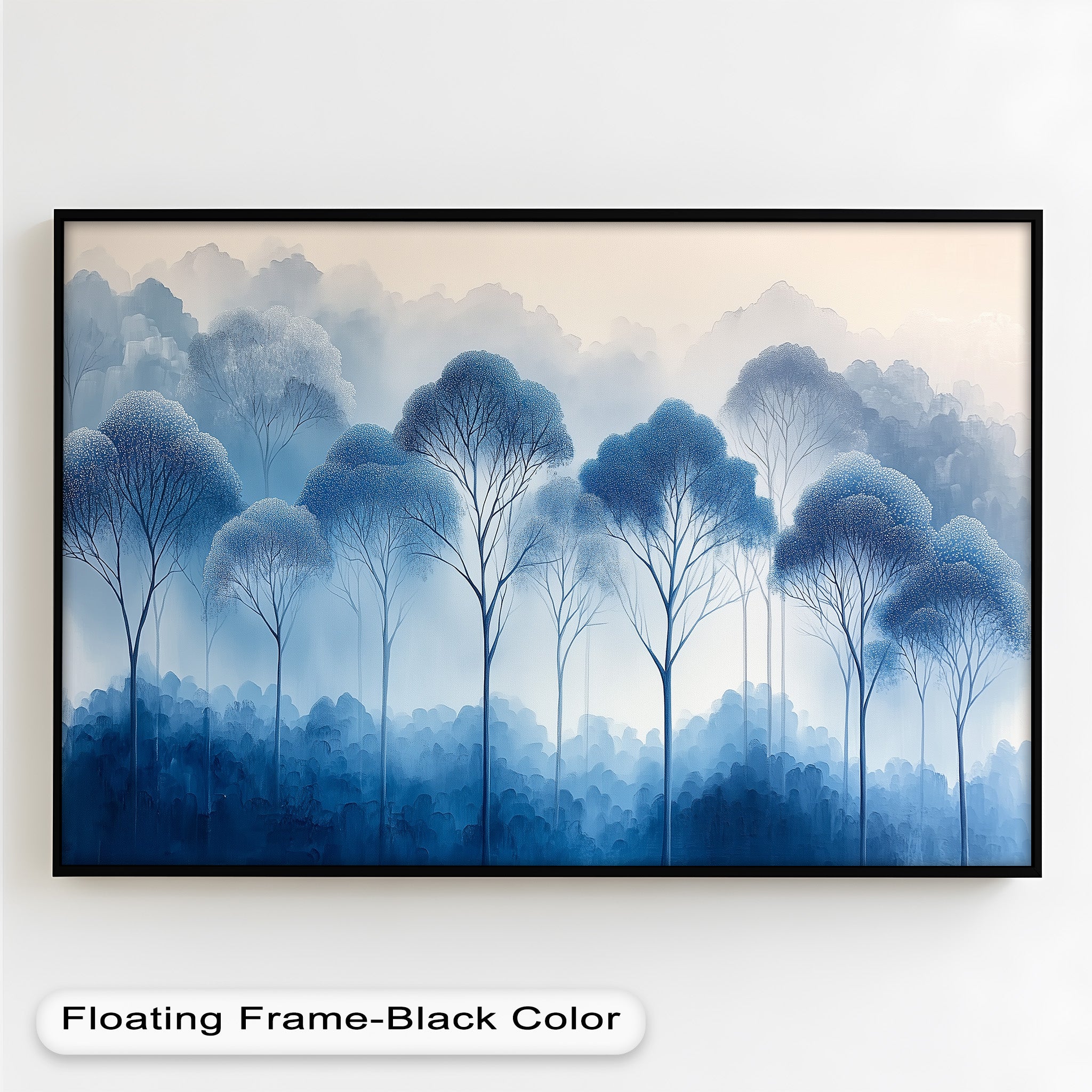 Blue Pine Trees Serene Misty Forest Oil Painting - Handmade Canvas Wall Art for Living Room, Bedroom & Office Decor