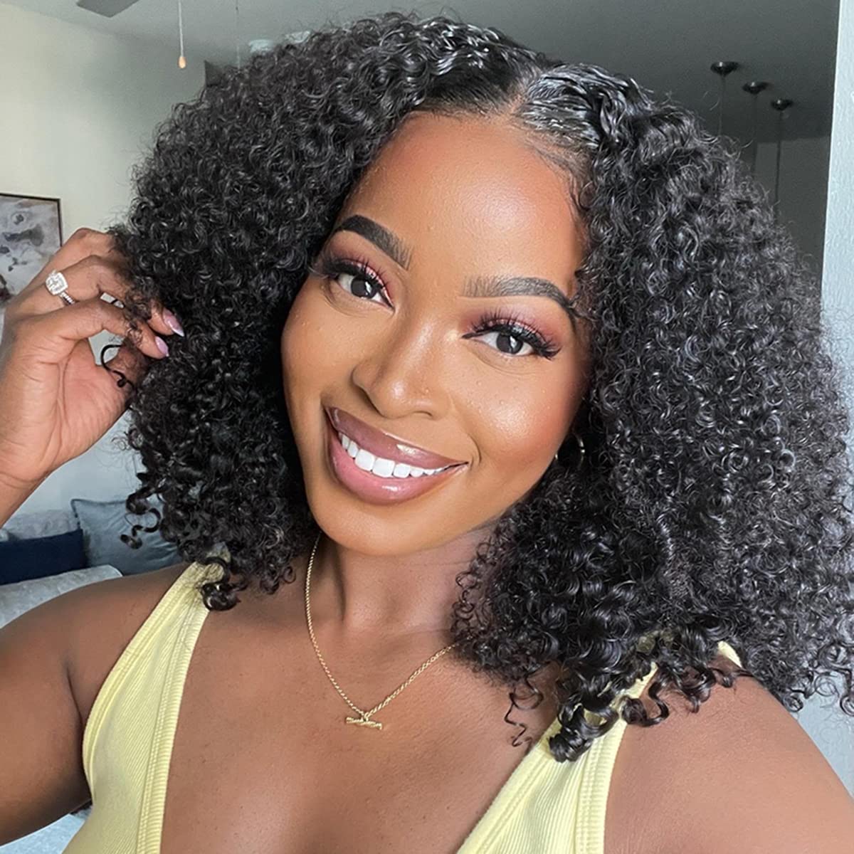 ISEE Short Curly Bob Wigs 10 Inch - 100% Human Hair Lace Front Wig with 4x4 Closure - Kinky Curly Virgin Hair 150% Density Natural Black Color for African American Women - Perfect for Daily Wear, Cosplay & Special Occasions