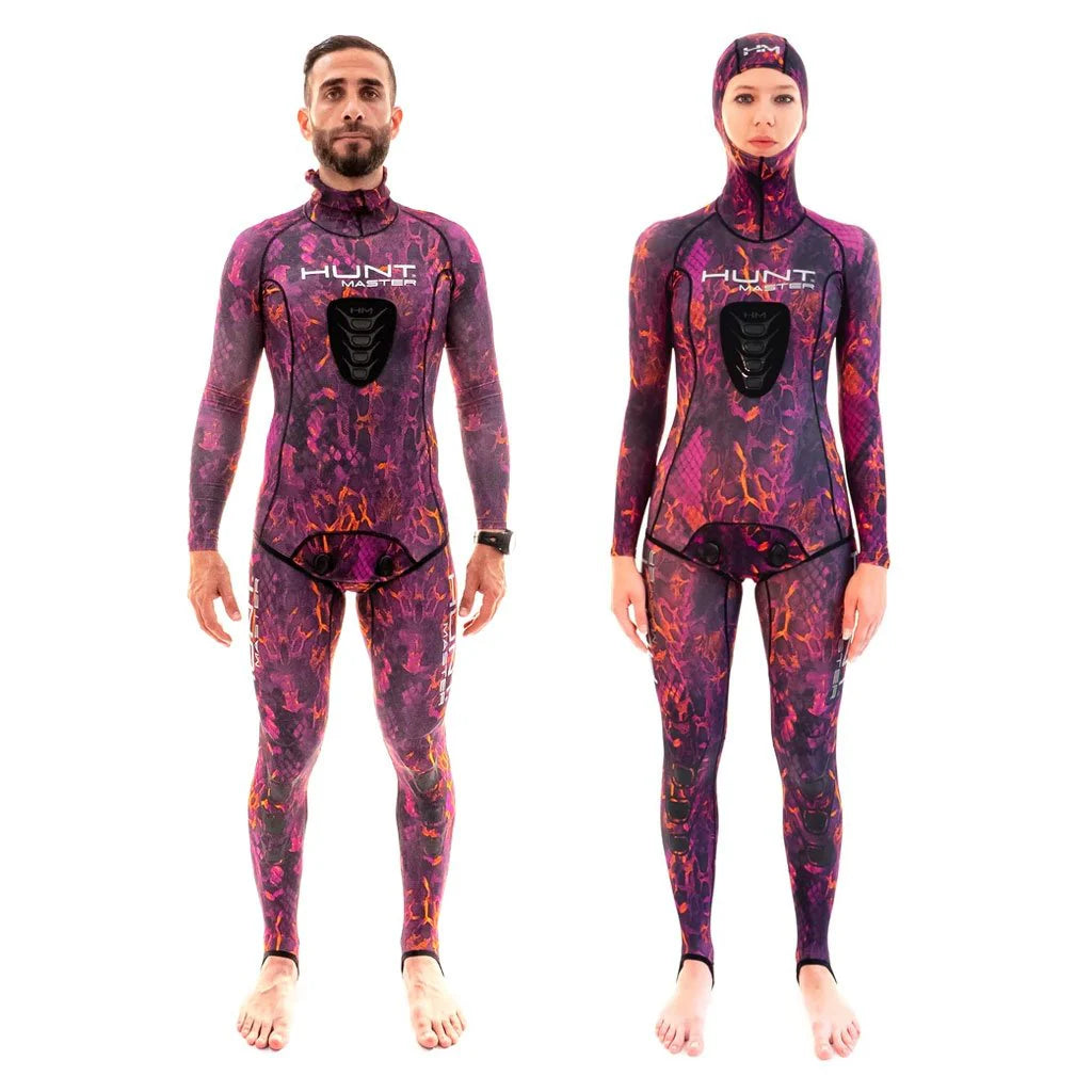 Hunt Master Camo Unisex Hooded Spearfishing Rashguard Top & Long John Pants Set with Chest Pad - UV Protection & Quick Dry for Scuba Diving, Freediving, and Water Sports