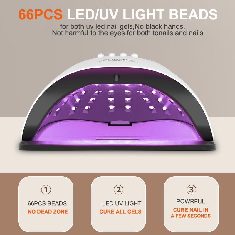 280W LED UV Nail Lamp - Professional Gel Nail Dryer for Acrylic & Gel Polish - Fast Curing Nail Light with 48 LED Bulbs - Perfect for Home Salon, Nail Art Studio & DIY Manicures (White)