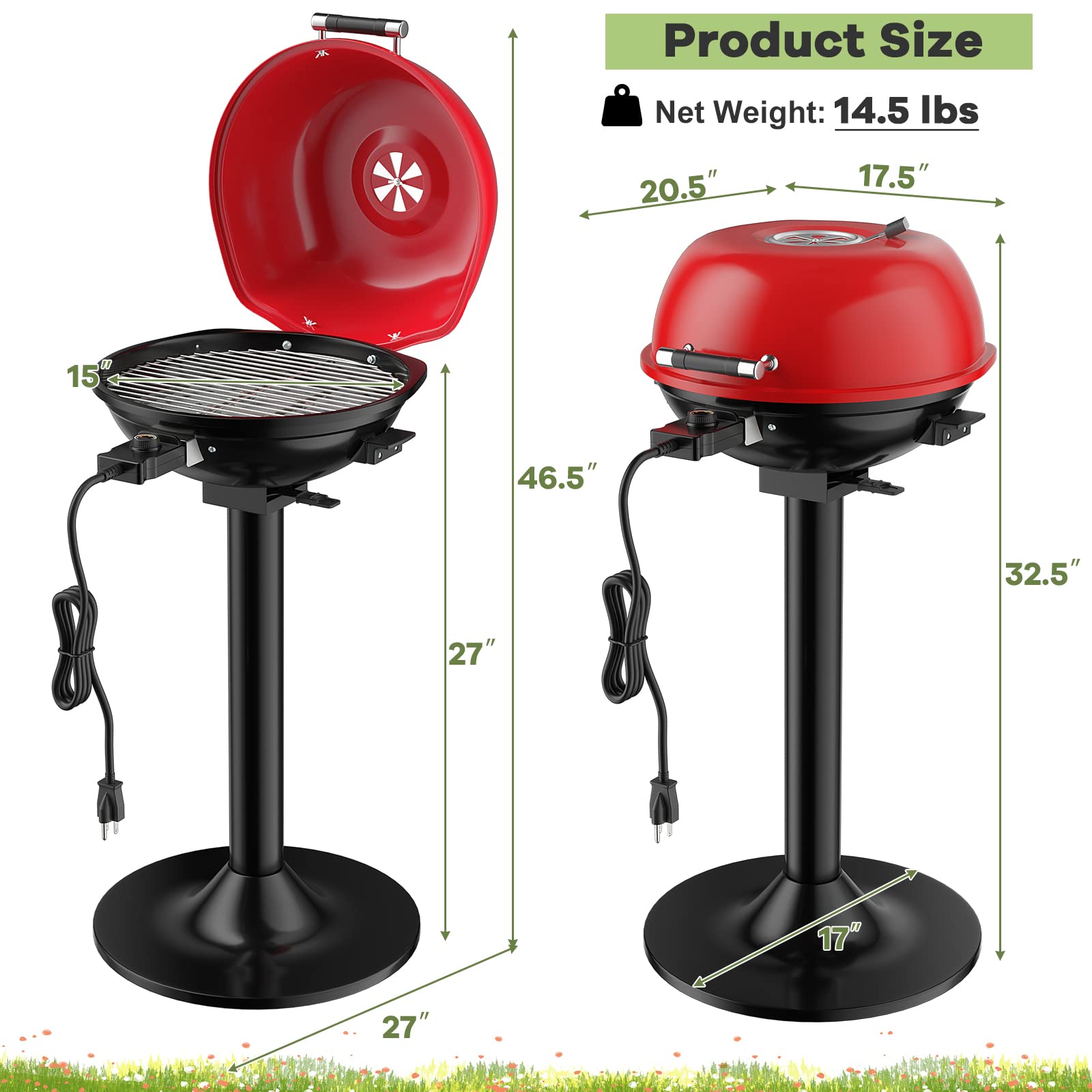 Giantex 1600W Electric Grill Indoor & Outdoor, Portable BBQ Grill with Removable Non-Stick Griddle, Adjustable Temperature Control & Oil Drip Pan - Perfect for Picnic, Camping, Backyard Cooking, Tailgating & Home Use (Red)