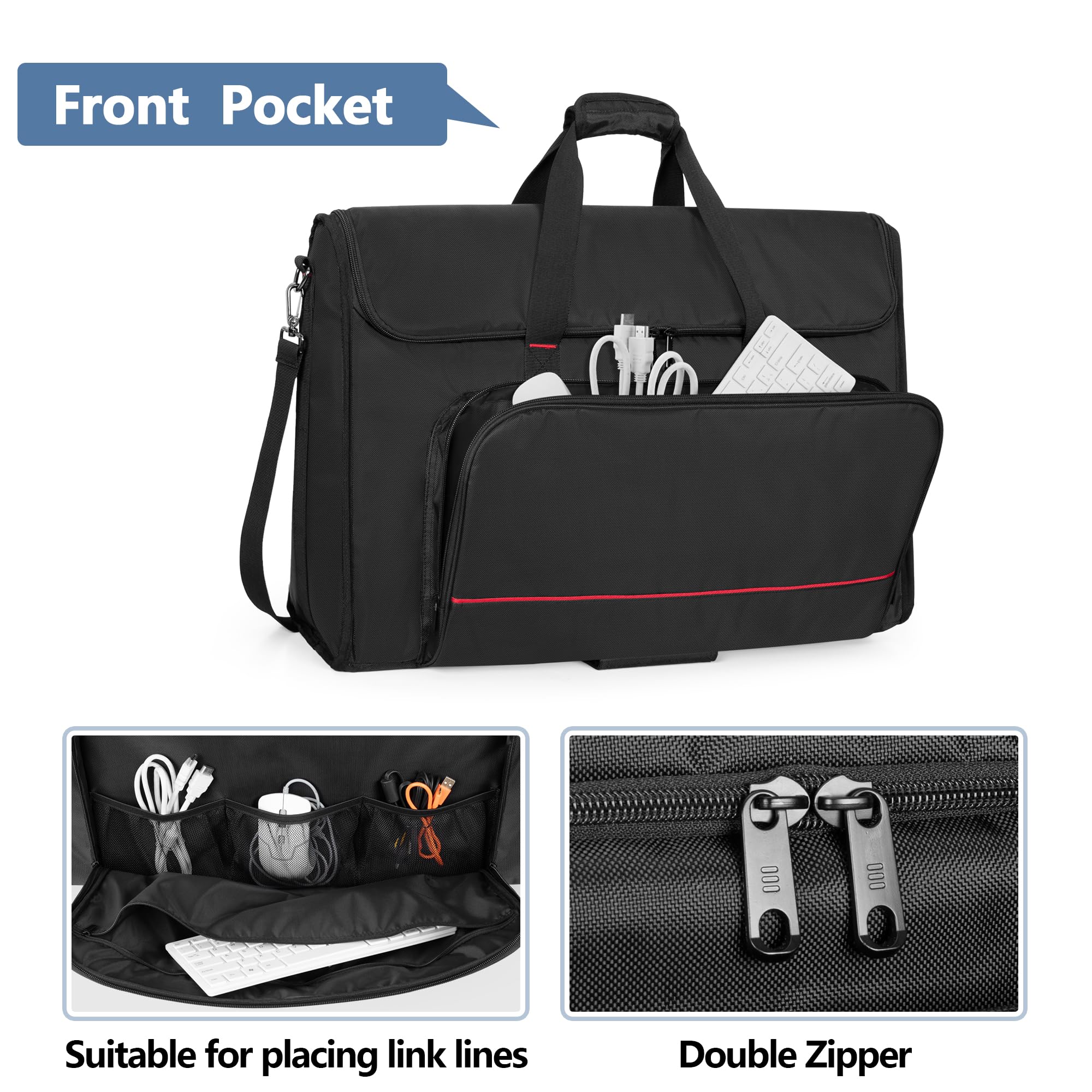Trunab Rolling Monitor Carry Case for 24 Inch Monitors - Padded LCD Screen Travel Bag with Detachable Trolley, Holds 2 Screens/TVs & Accessories (Black) - Perfect for Office Moves, Trade Shows & AV Equipment Transport
