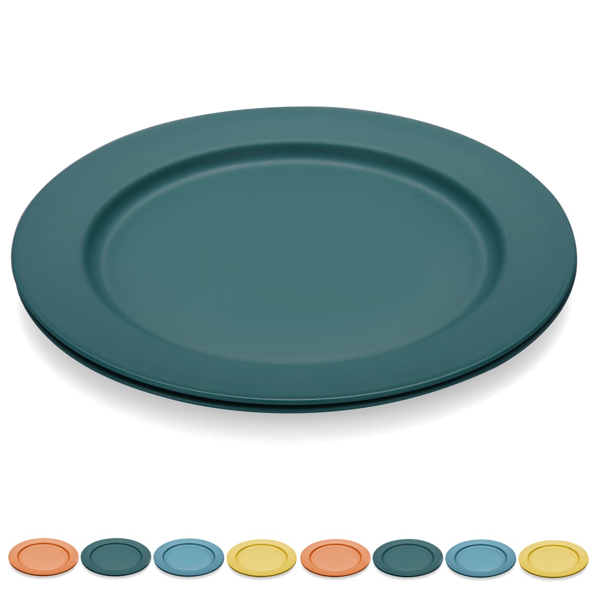 Kyraton 10 Inch Large Plastic Plates Set of 8 - Unbreakable, Dishwasher & Microwave Safe, BPA Free, Lightweight Dinner Plates (Dark Green) - Perfect for Outdoor Picnics, Camping, Parties & Everyday Use