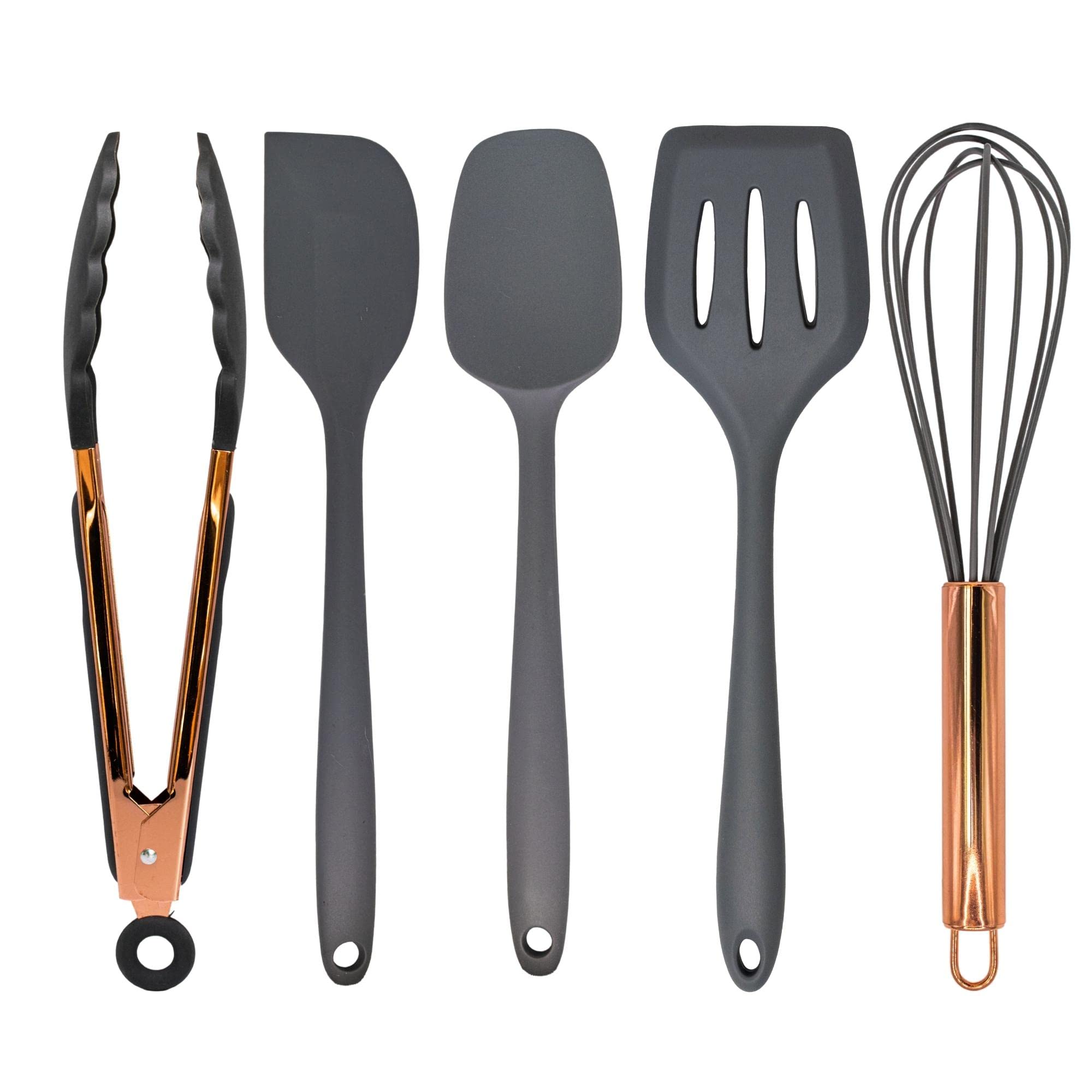 Macho'S Tuff Silicone Kitchen Utensil Set - 5 Piece Non-Stick Cooking Utensils for Baking, Frying & Serving - Heat Resistant up to 450°F, Dishwasher Safe Spatula & Spoon Set - Perfect for Nonstick Cookware, Grilling & Everyday Cooking