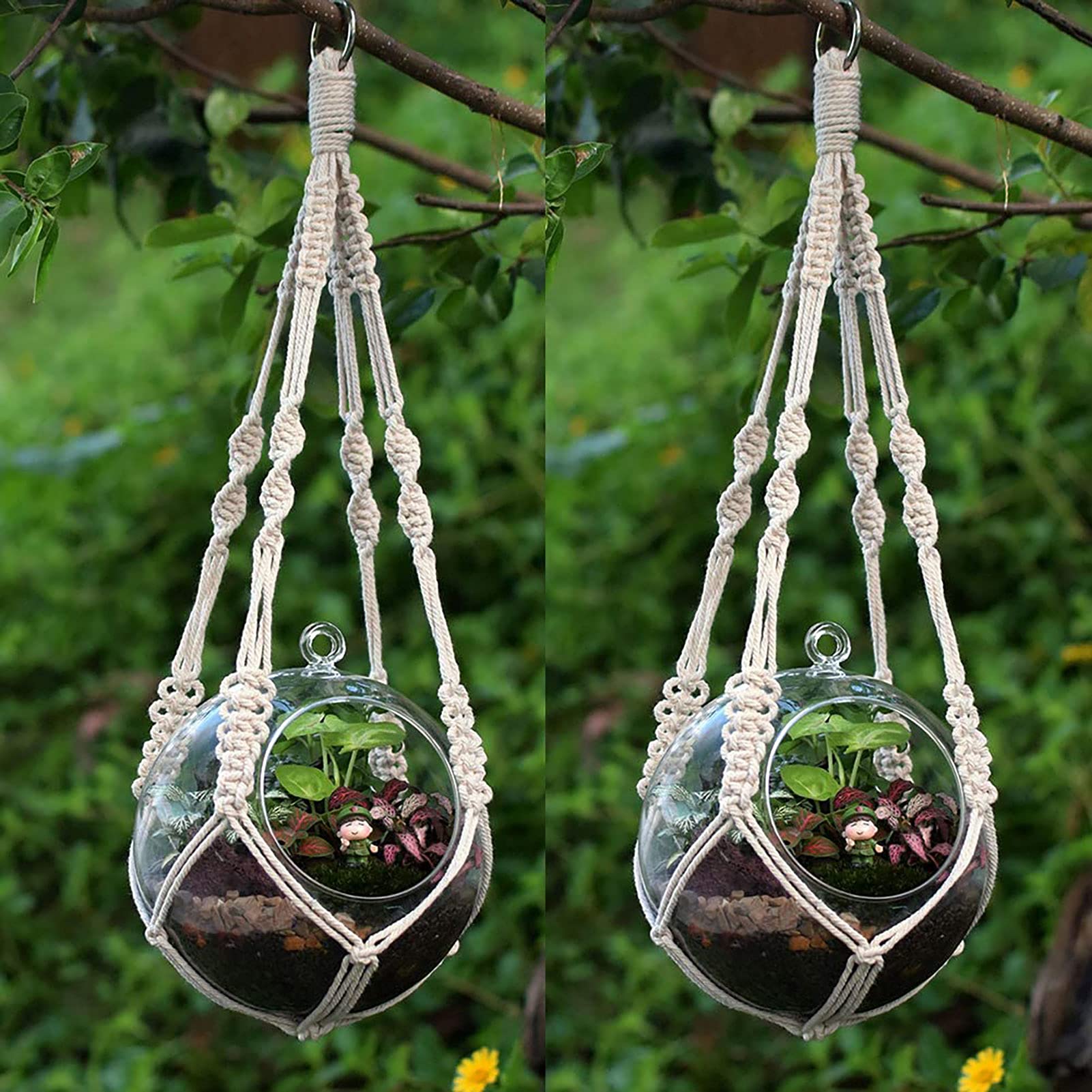 2 Pack Macrame Plant Hangers for Indoor & Outdoor - 20 Inch Handmade Cotton Hanging Planters with Rings for Wall & Ceiling Decor | Perfect for Boho Home, Garden, Patio, and Balcony Plant Display