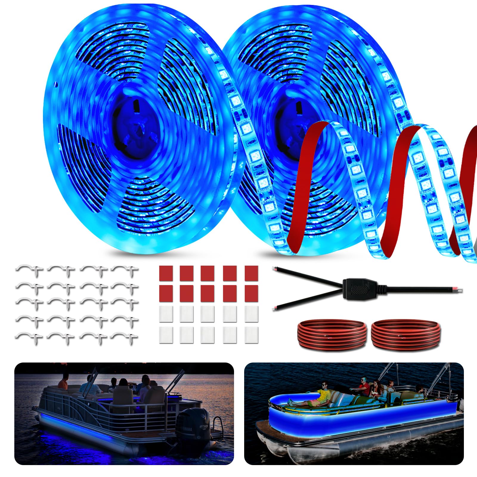 Waterproof 12V Marine LED Strip Lights for Pontoon Boats, Kayaks, Jon Boats & Fishing Boats - 32.8ft Blue Boat Deck Lighting for Interior & Exterior Use - Perfect for Night Fishing, Party Cruising & Water Safety