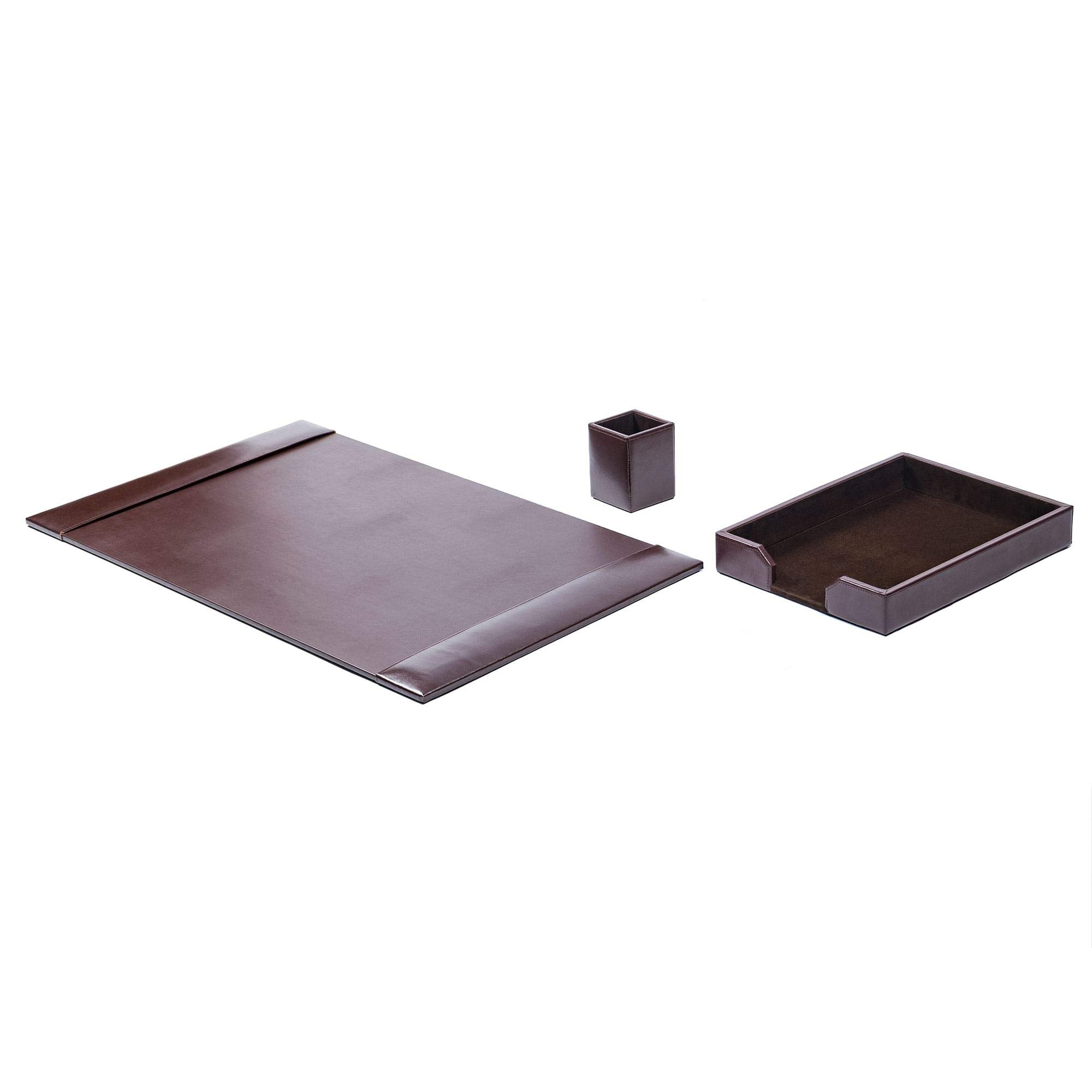Premium 3-Piece Dark Brown Leather Desk Pad Set with Organizer | Luxurious Office Desk Accessories for Work & Home | Perfect for Professionals, Writers & Students