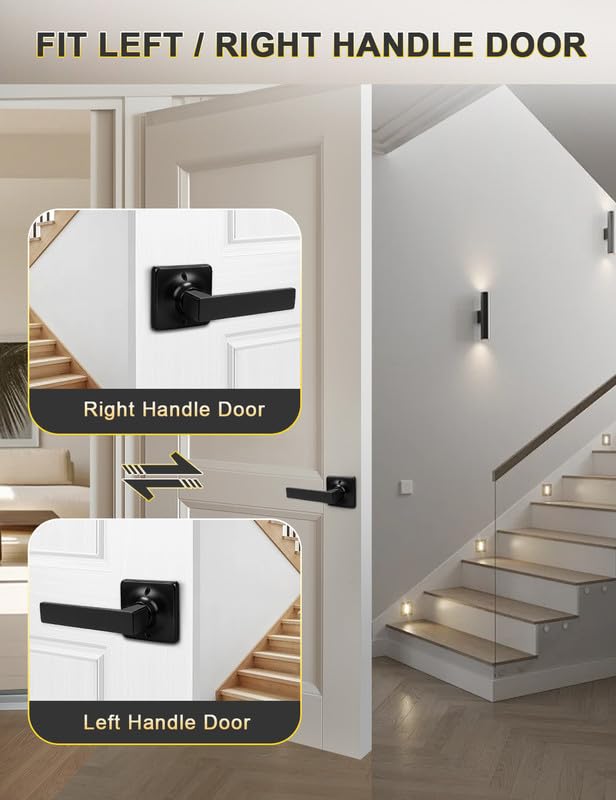 Mengico 10 Pack Square Dummy Door Handle Set - Matte Black Interior Door Knobs for Closets & French Doors, Reversible Right/Left Handed - Perfect for Bedrooms, Bathrooms & Home Renovation Projects