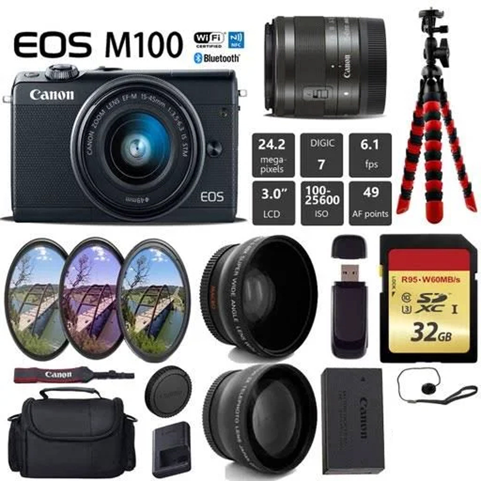 Canon EOS M100 Mirrorless Digital Camera with 15-45mm Lens & Accessory Bundle - Perfect for Travel Photography, Vlogging & Everyday Shooting