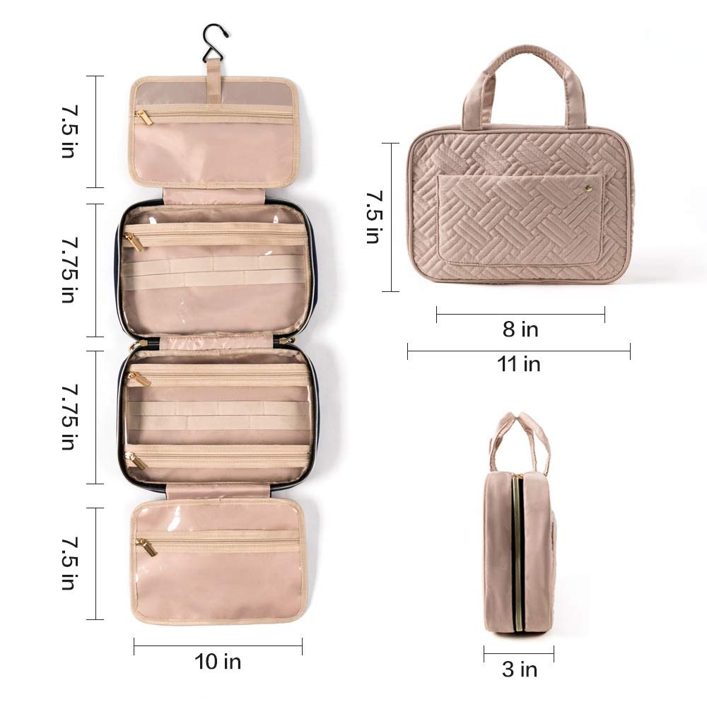 Waterproof Hanging Travel Toiletries Bag for Women - Pink Cosmetic & Makeup Organizer with Hooks | Perfect for Bathroom, Gym, Camping & Air Travel
