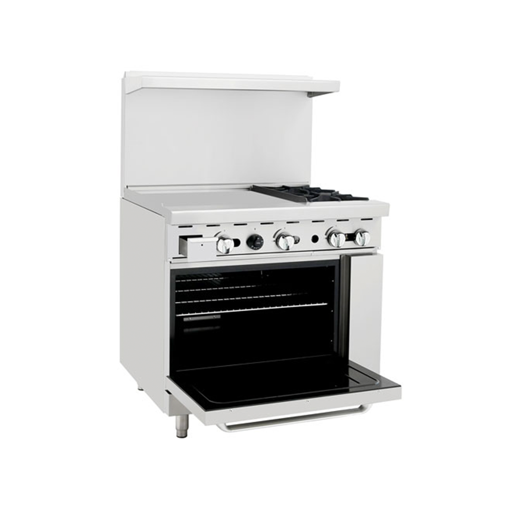 Atosa CookRite 36-Inch Commercial Gas Range with 2 Burners, 24-Inch Griddle & Standard Oven - 139,000 BTU Natural Gas - Perfect for Restaurants, Food Trucks & Catering Businesses