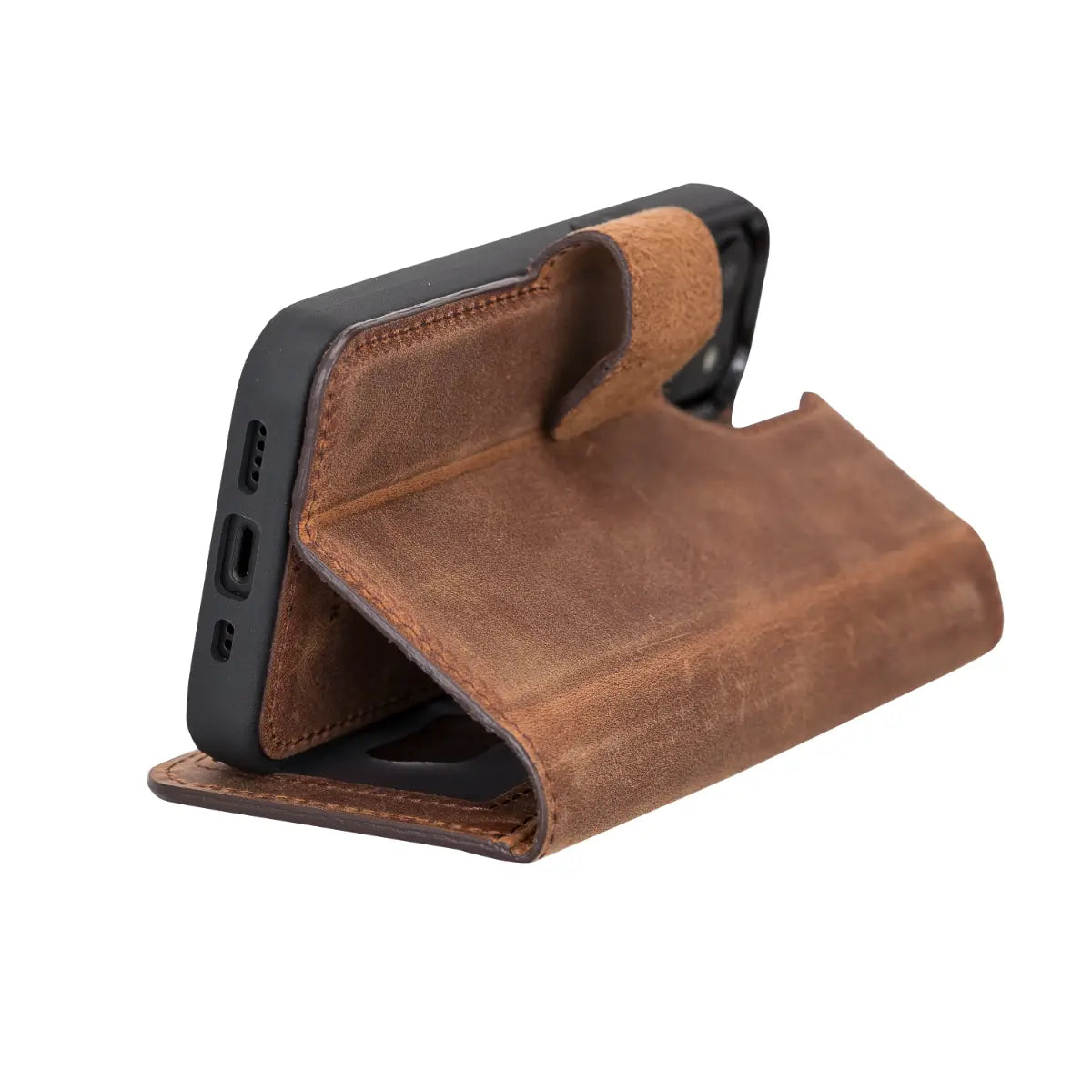 Distressed Brown Leather Wallet Case for iPhone 13 Mini - Slim Protective Phone Cover with Card Holder - Perfect for Everyday Use, Travel & Business