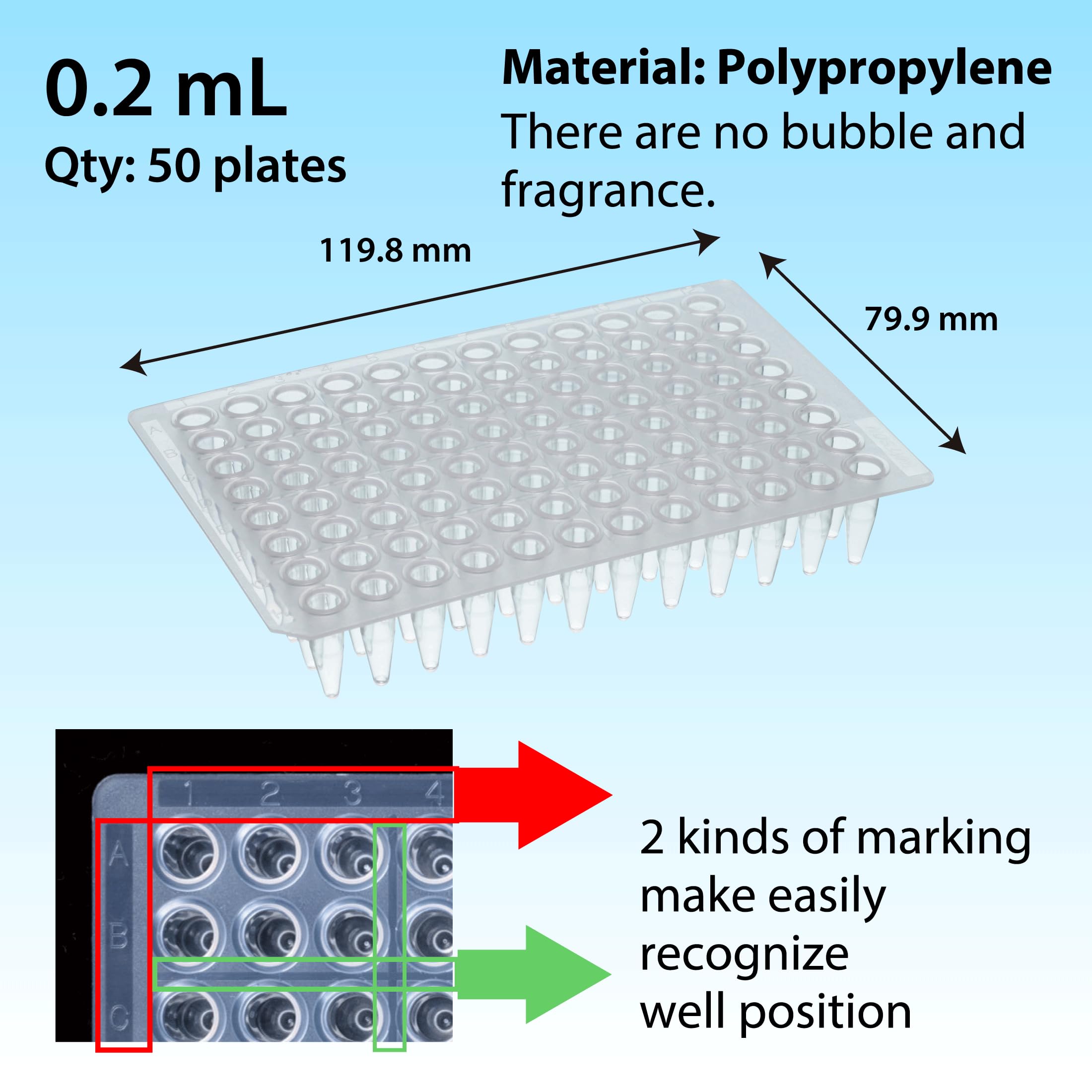 0.2 mL 96-Well PCR Plate - 137-174C Temperature Range - Natural Color - Autoclavable & Non-Skirted (Pack of 50) - Made in Japan/Kobe - Ideal for High-Throughput PCR, DNA Amplification & Molecular Biology Research