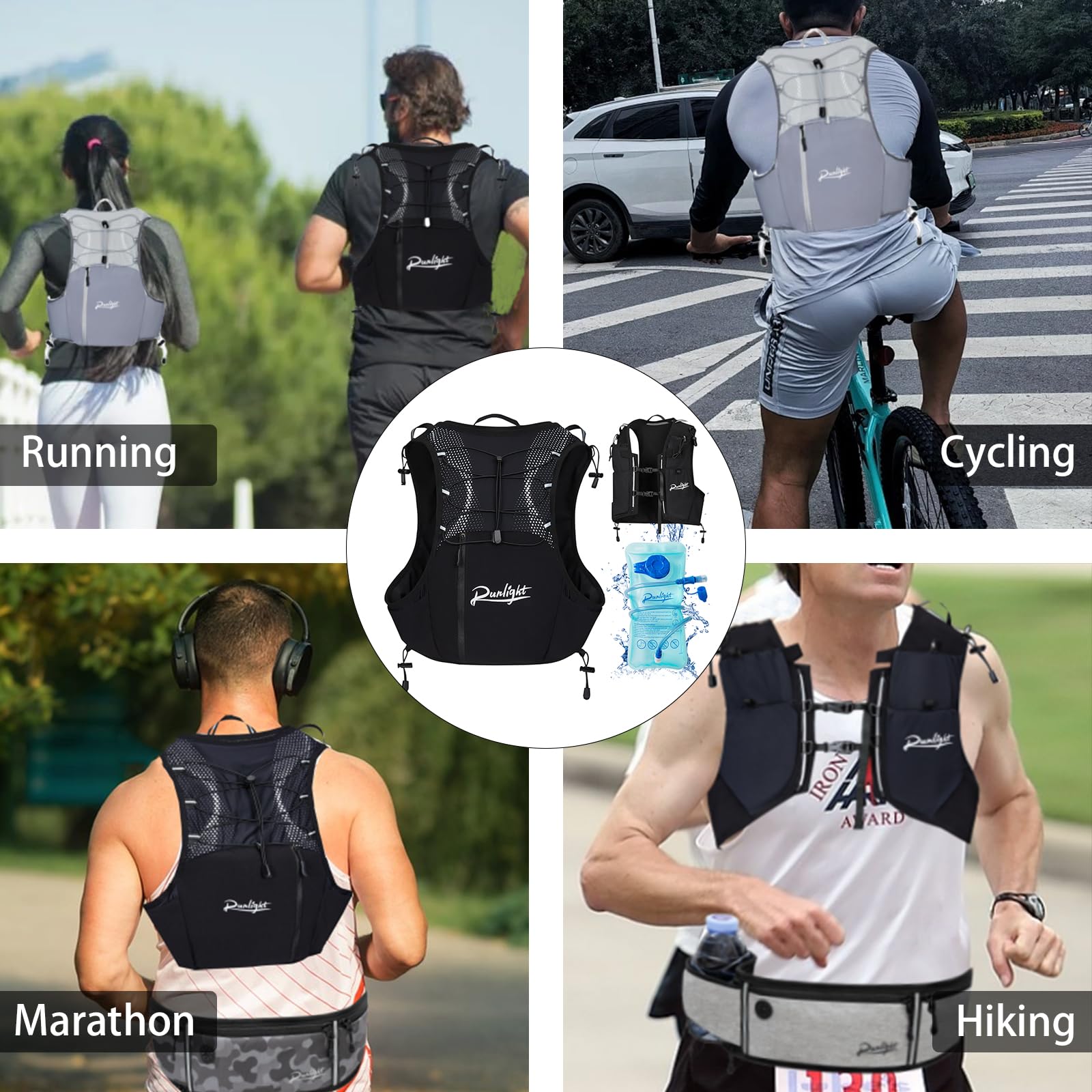 Runlight 1.5L Hydration Vest with Water Bladder - Lightweight Running Backpack for Marathon, Trail & Cycling - Breathable Hydration Pack for Men & Women (Black) - Perfect for Long Distance Running, Hiking & Outdoor Sports