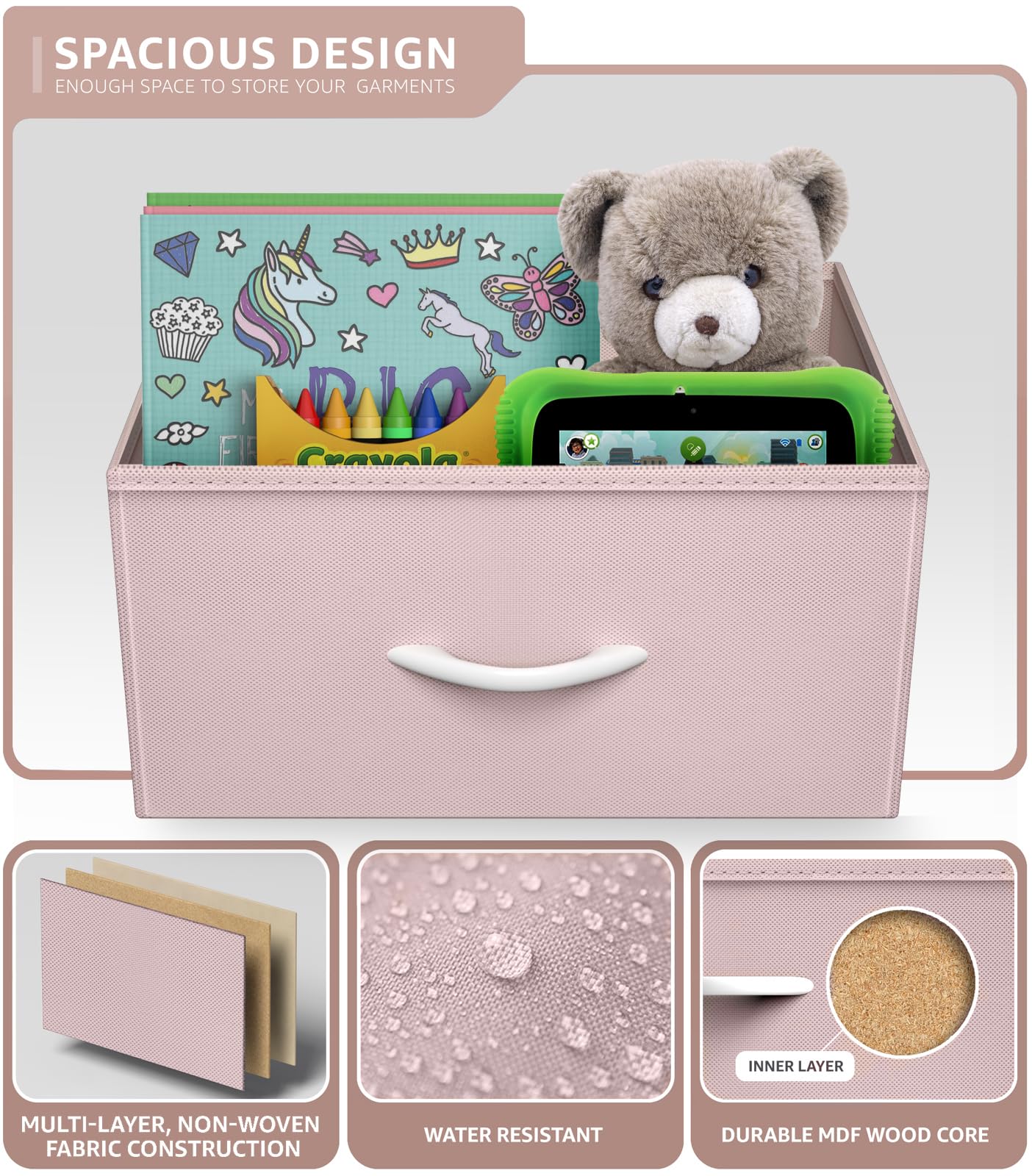 Sorbus 6-Drawer Dresser Storage Tower - Steel Frame & Wood Top Organizer with Easy Pull Fabric Bins for Bedroom, Hallway, Closet & Office - Pastel Pink (Perfect for Small Space Organization & Home Decor)