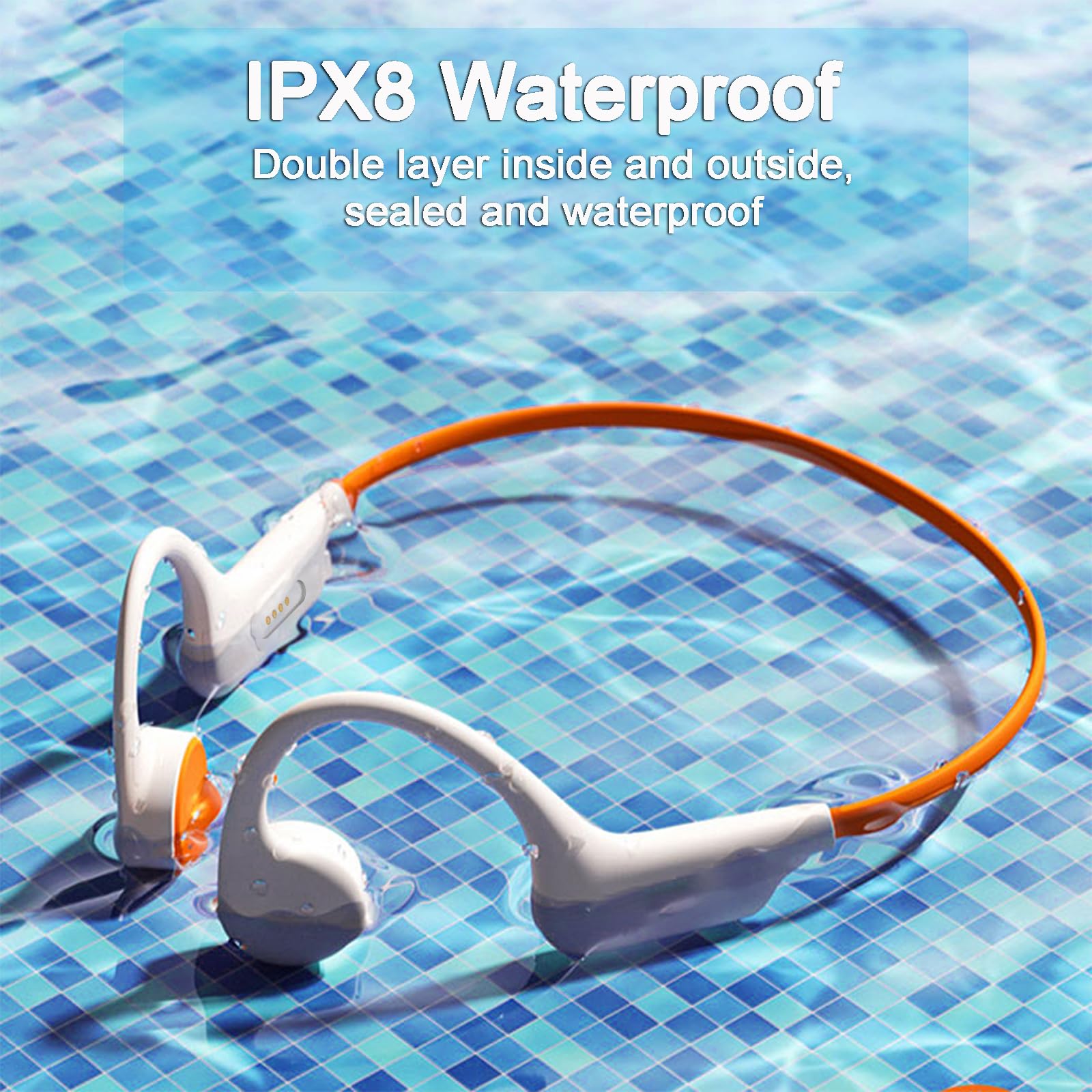 **Wireless Bone Conduction Headphones - Open Ear Bluetooth 5.3, IPX8 Waterproof with Built-in Mic & 32GB MP3 Player, 8-Hour Battery for Swimming, Running, Gym & Outdoor Sports (White)**
