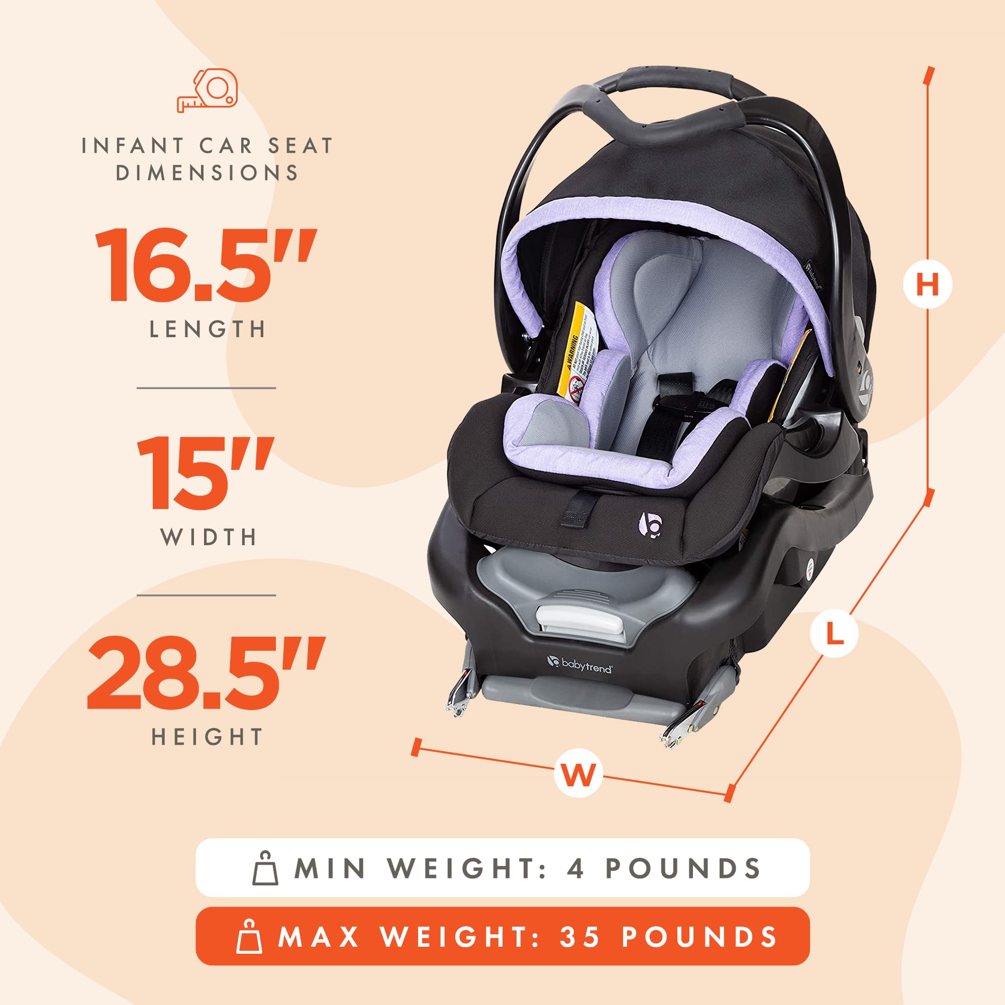 Baby Trend Secure Snap Tech Infant Car Seat - Lavender Ice | Lightweight & Safe for Newborns | Perfect for Travel, Shopping & Daily Commutes