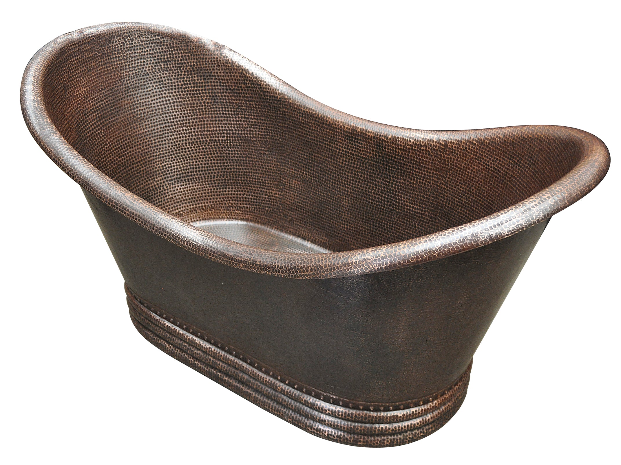 Premium Double Slipper Hammered Copper Bathtub - Handcrafted Freestanding Soaking Tub for Luxury Bathroom & Spa Relaxation
