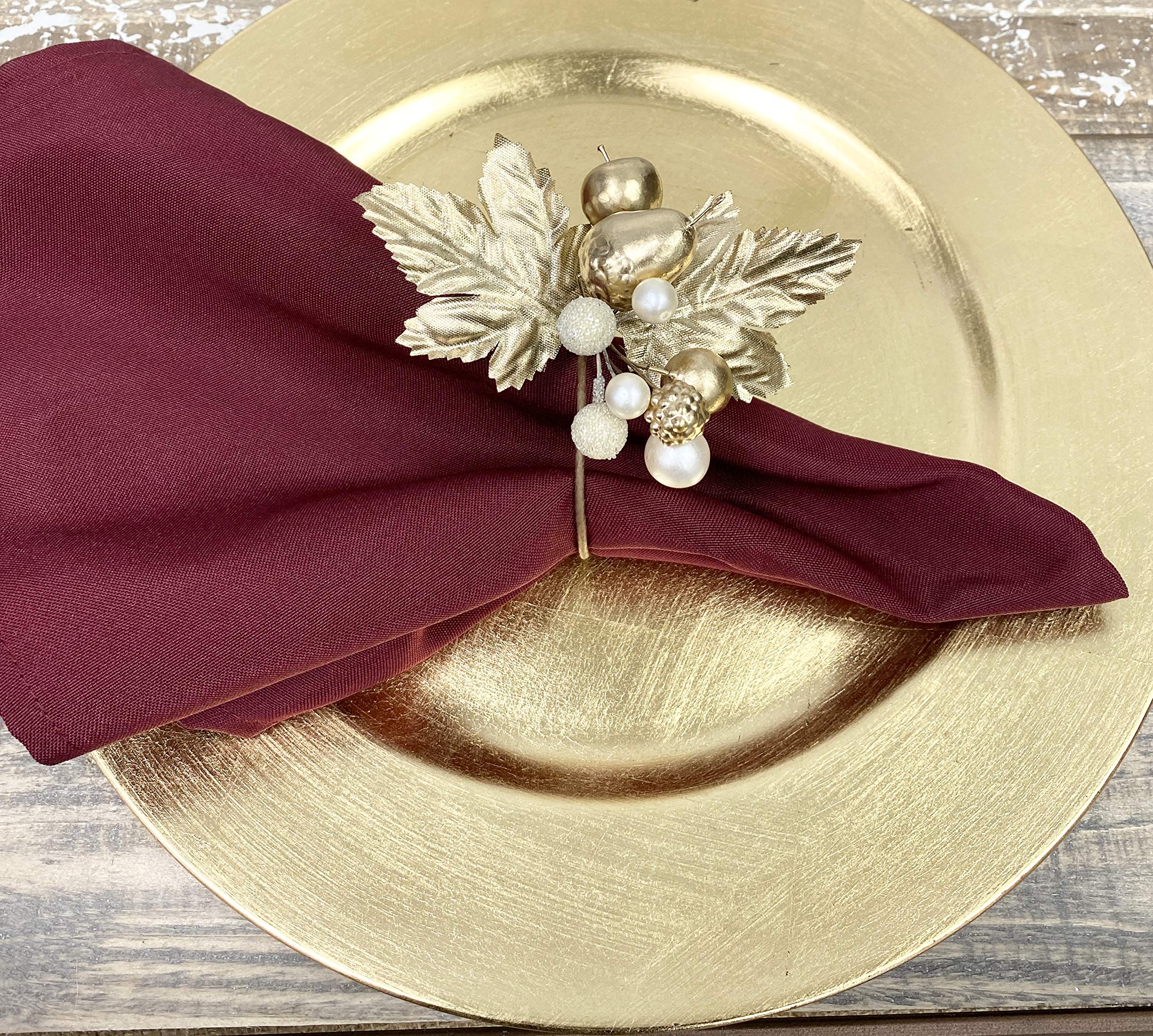 Angel Isabella Christmas Collection Napkin Rings - Elegant Cloth Napkin Holders for Holiday Table Setting - Metallic Gold Leaf Design Napkin Rings Set (4-Piece, Gold) - Perfect for Christmas Dinner, Thanksgiving, and Formal Dining Decor
