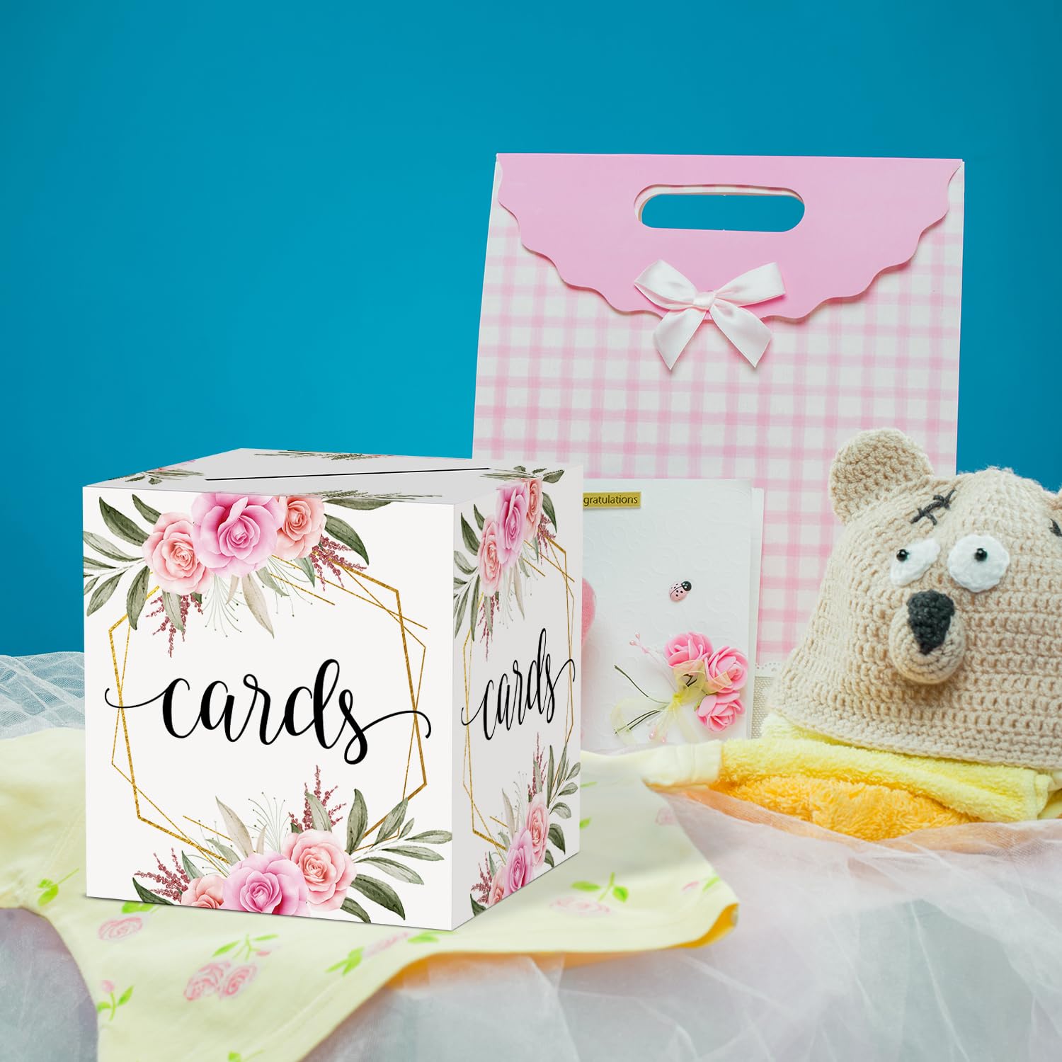 8x8x8 Inch Greenery Pink Floral Card Box - Elegant Gift Money Holder for Weddings, Birthdays, Bridal Showers & Baby Showers | Perfect Party Decoration & Envelope Storage Solution