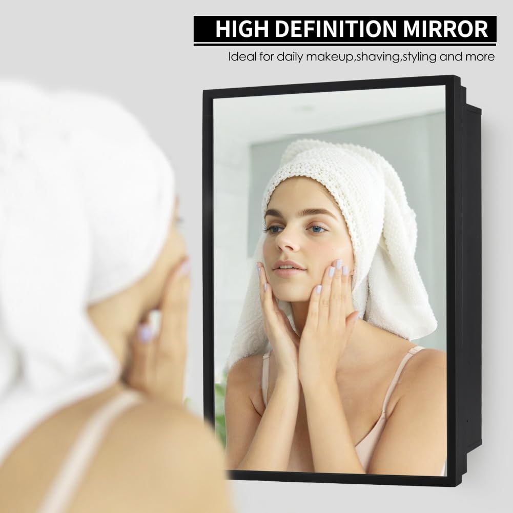 16x24 Inch Black Metal Framed Recessed Medicine Cabinet with Mirror - Wall Mounted Bathroom Storage for Toiletries & Essentials | Perfect for Small Bathrooms, Vanities & Modern Home Decor