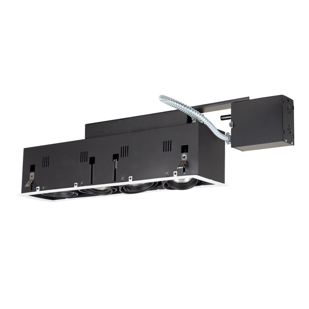 Jesco Lighting MGRP20-4WB Modulinear Directional Lighting for Remodeling - Double Gimbal PAR20 4-Light Linear Fixture in Black Interior with White Trim | Perfect for Kitchen, Living Room & Commercial Spaces