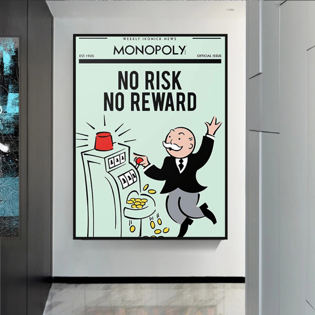 Alec Monopoly No Risk No Reward Playing Card Canvas Wall Art - Modern Pop Art Decor for Living Room, Bedroom & Office