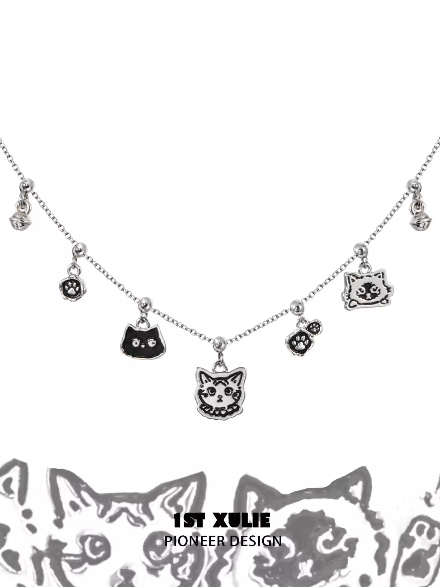 Graffiti Kitten Sterling Silver Pendant Necklace - 925 Silver Cat Charm Jewelry for Women - Perfect Gift for Cat Lovers & Trendy Fashion Accessory for Daily Wear