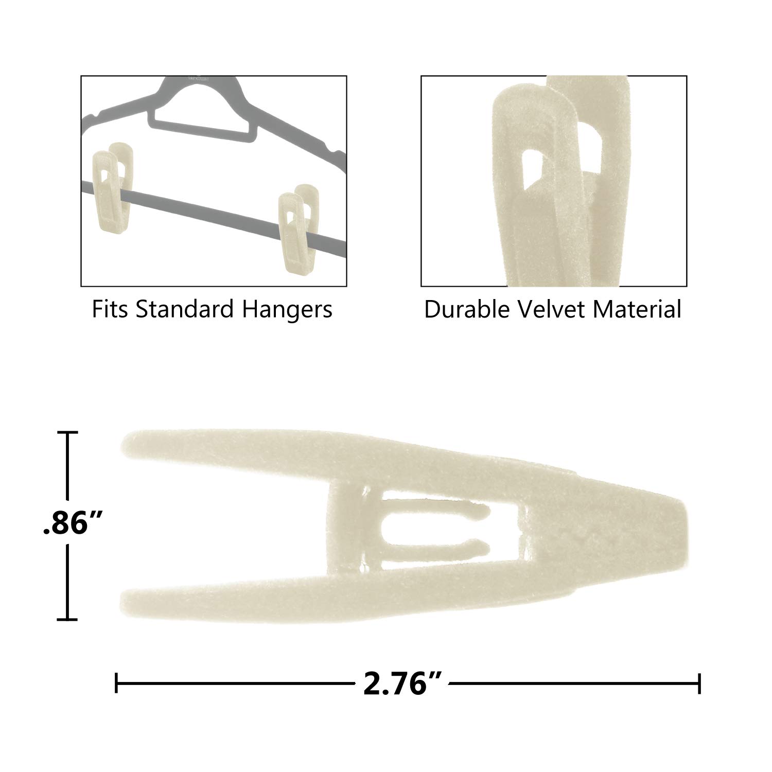 Velvet Hangers 30 Pack with 20 Bonus Finger Clips - Non-Slip Slim Space Saving Clothes Hangers with Notches, Tie Bar & Swivel Hooks (Ivory/Beige/White) - Perfect for Closet Organization, Travel & Delicate Garments